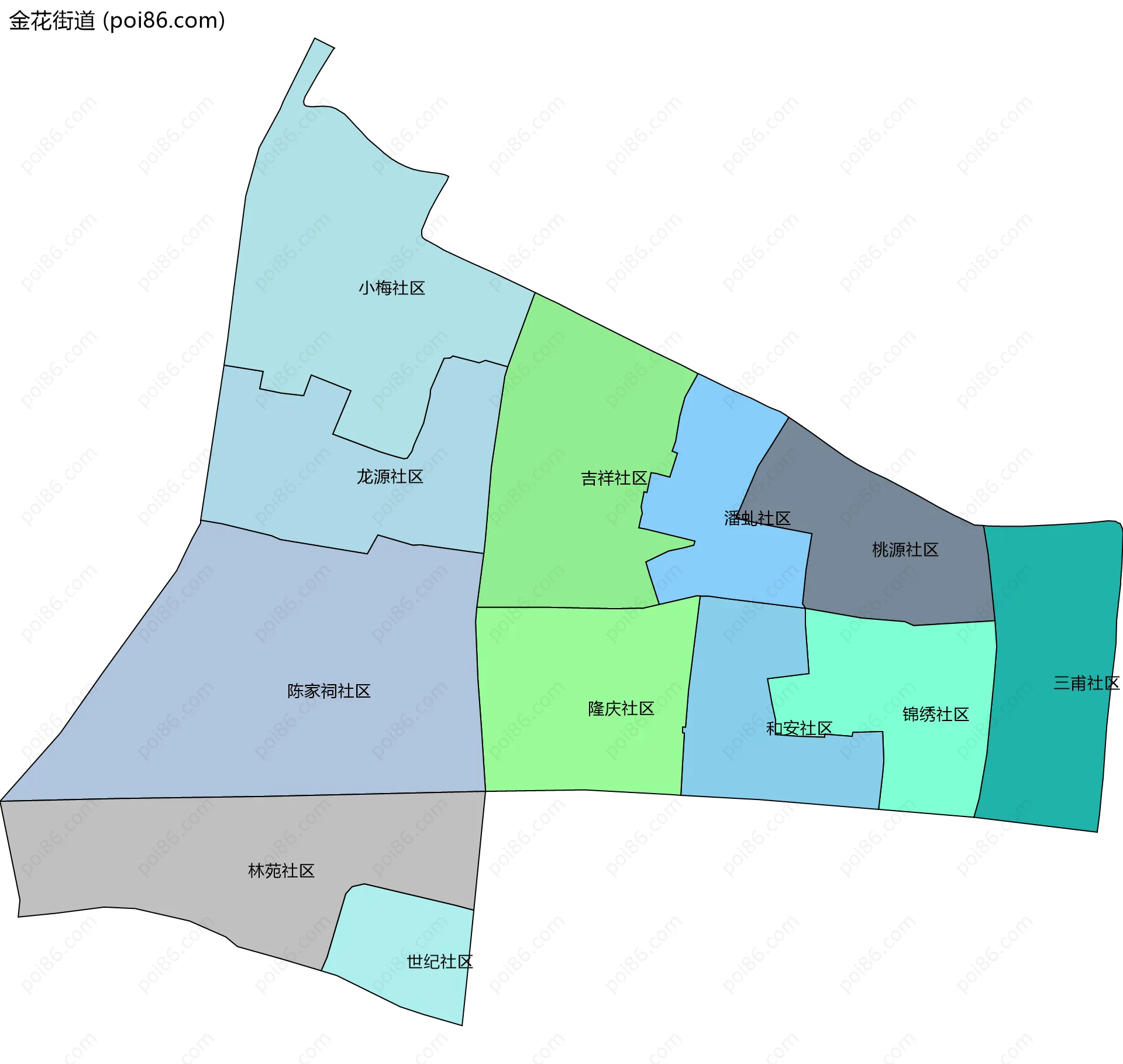 金花街道边界地图(五级行政区划)