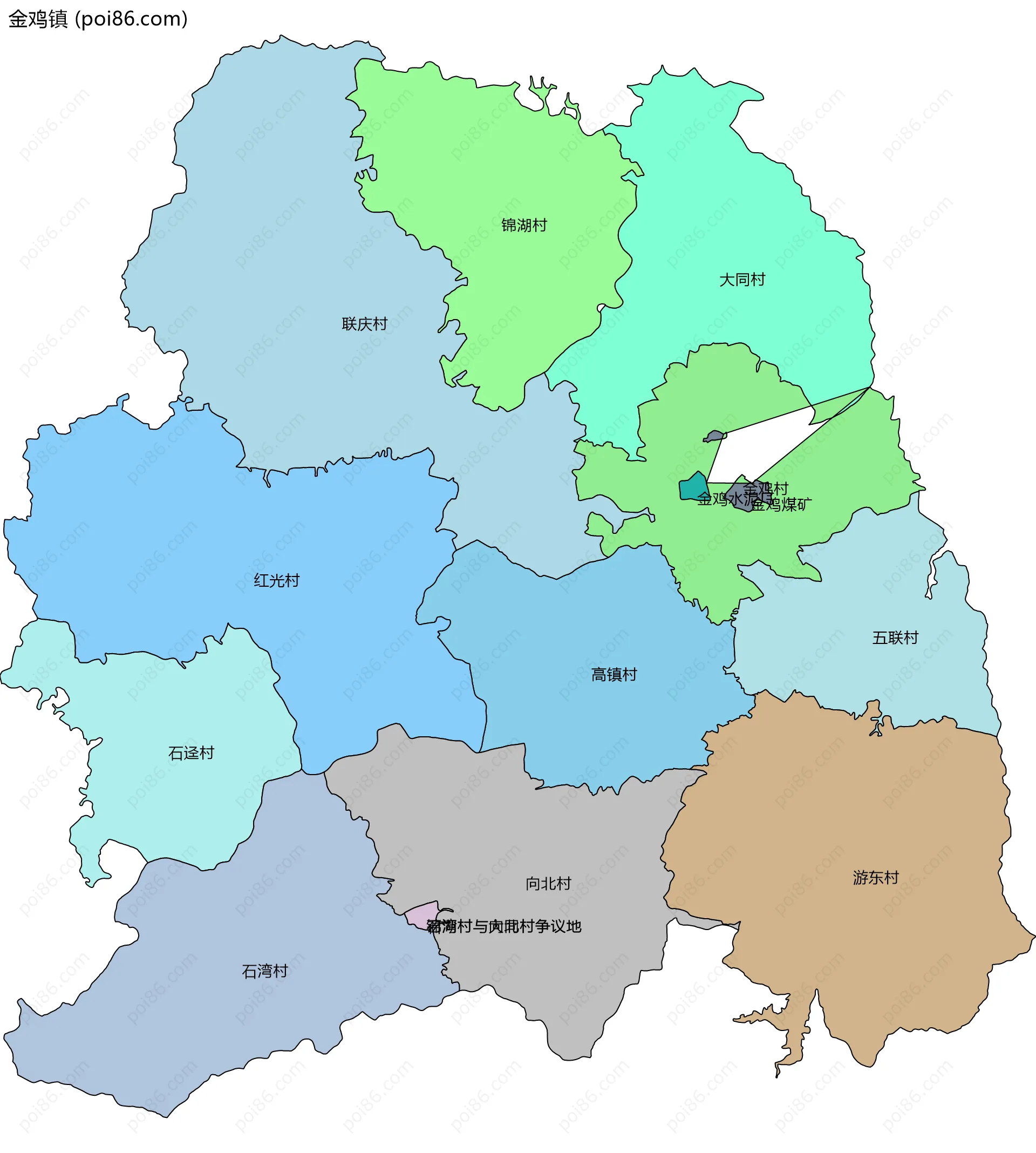 金鸡镇边界地图(五级行政区划)