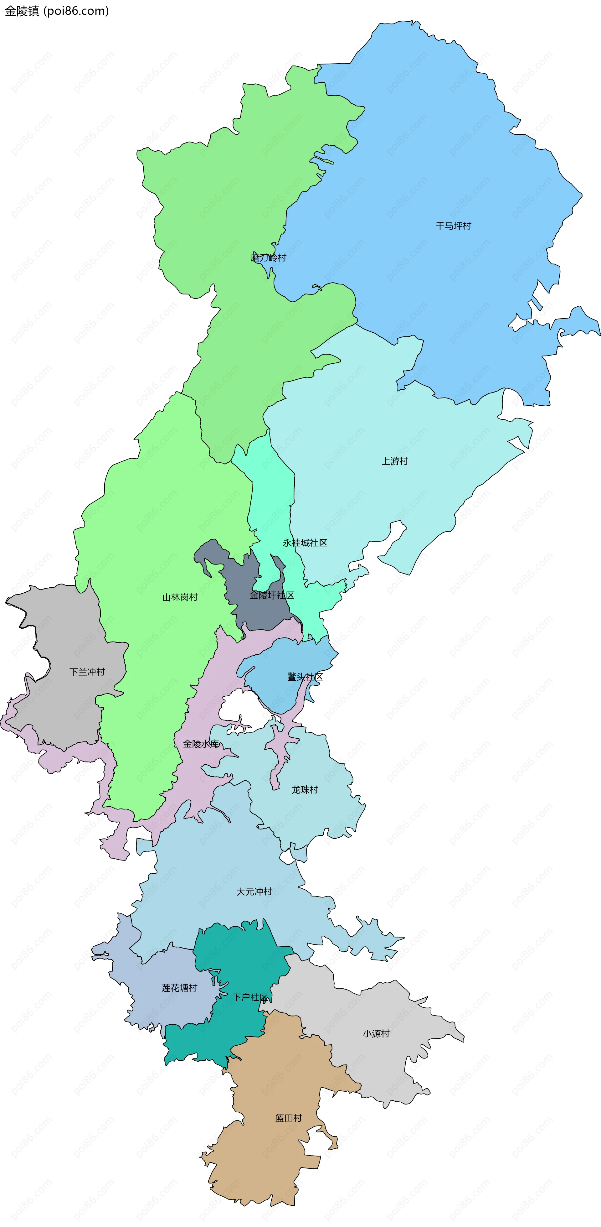 金陵镇边界地图(五级行政区划)