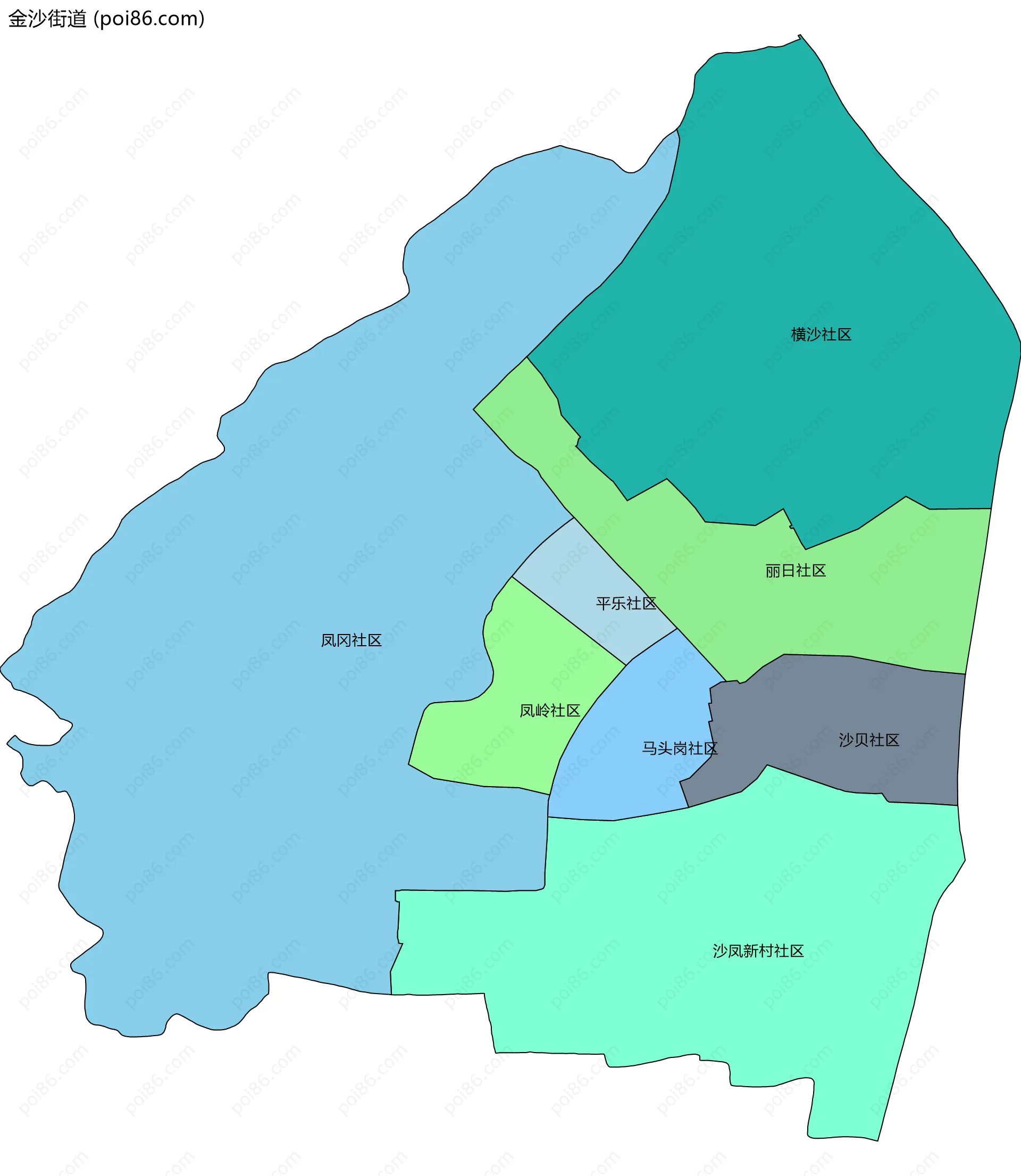 金沙街道边界地图(五级行政区划)