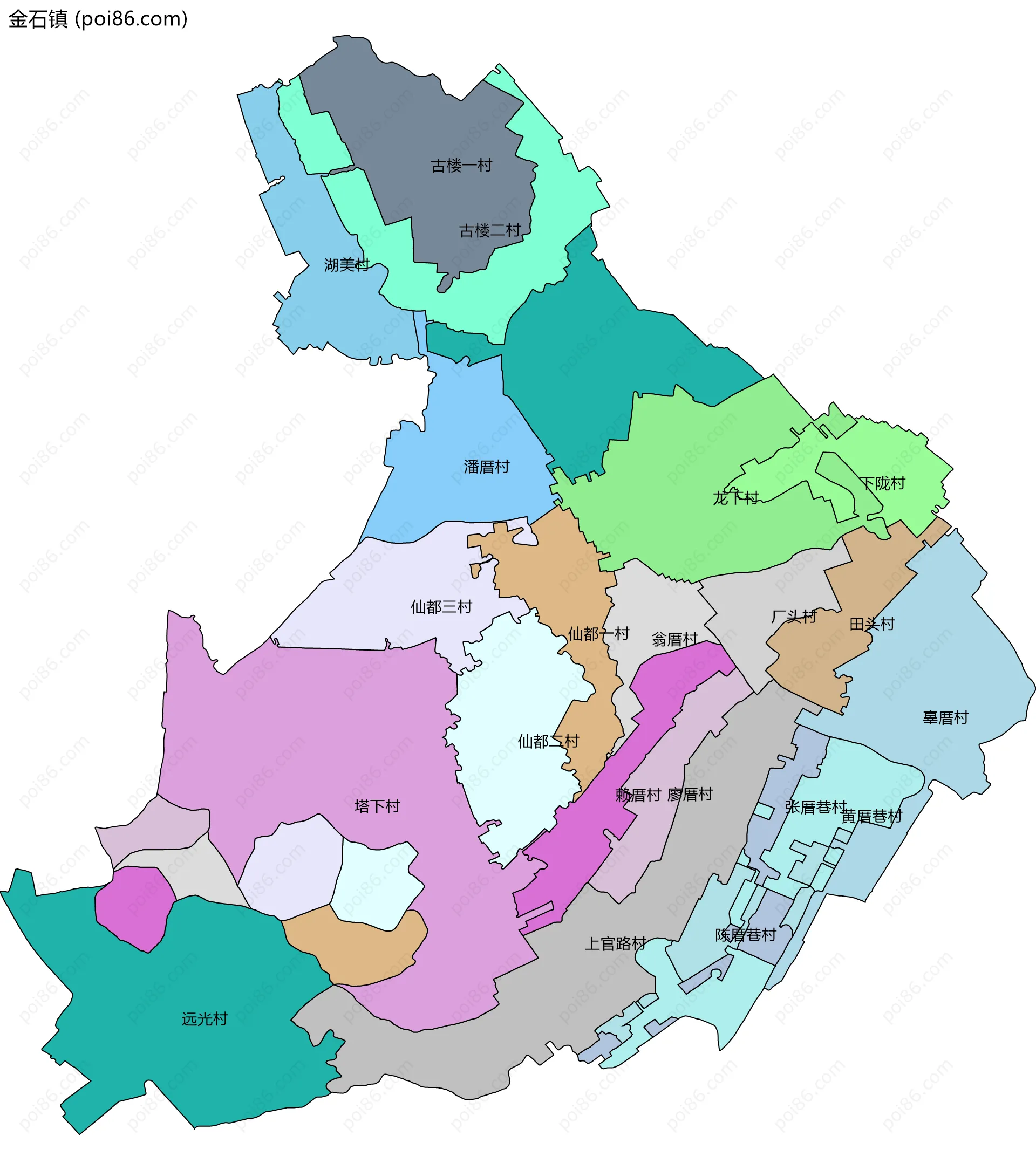 金石镇边界地图(五级行政区划)