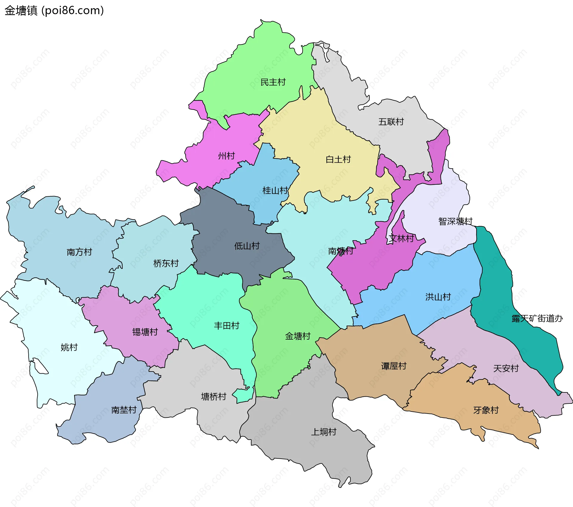 金塘镇边界地图(五级行政区划)