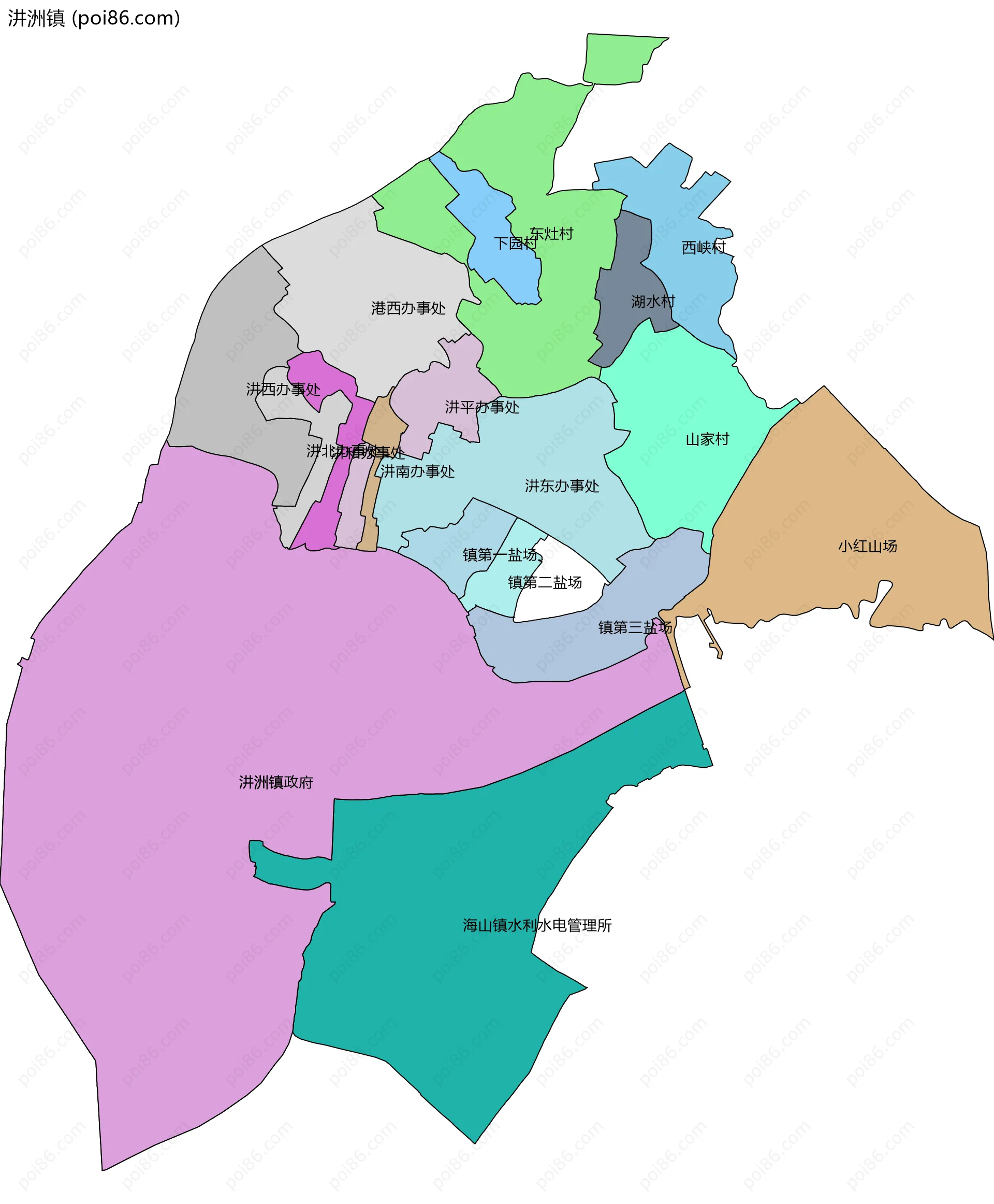 汫洲镇边界地图(五级行政区划)
