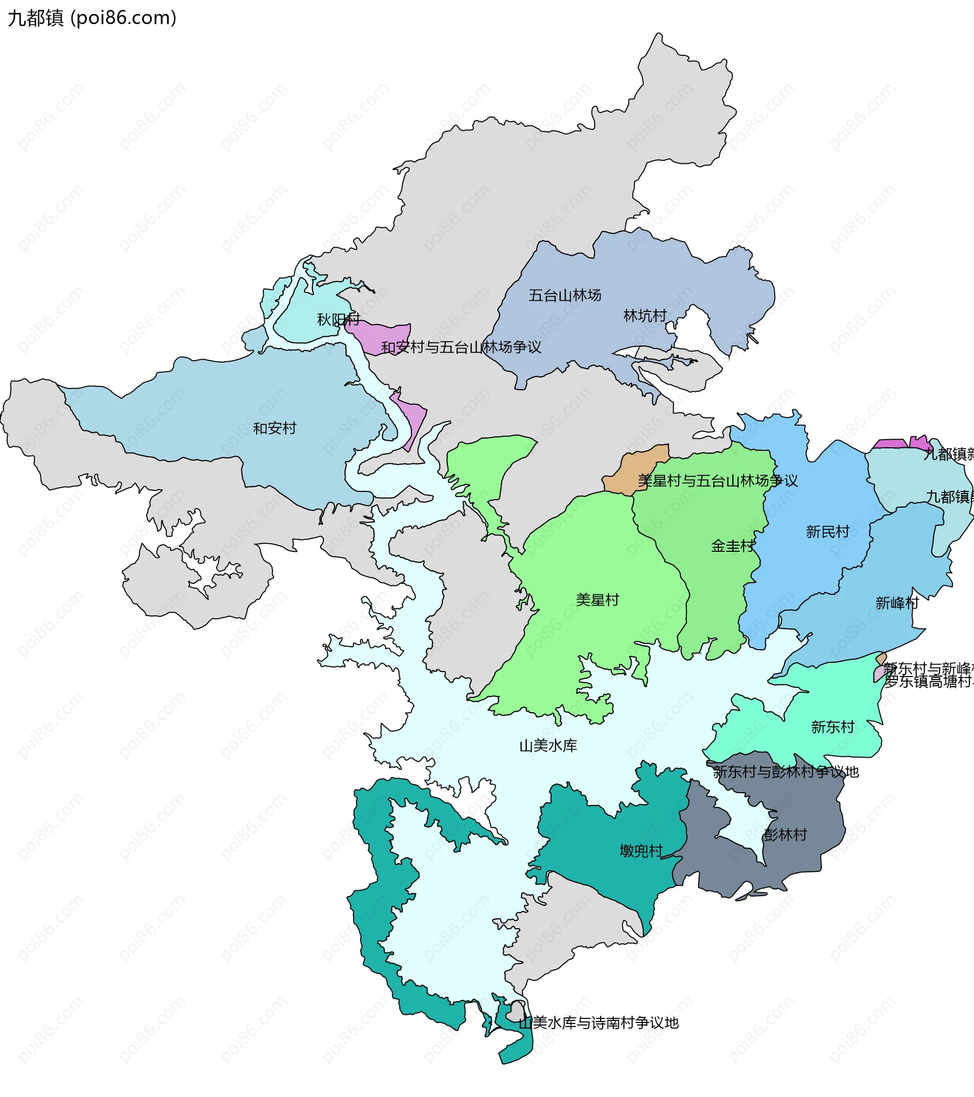 九都镇边界地图(五级行政区划)