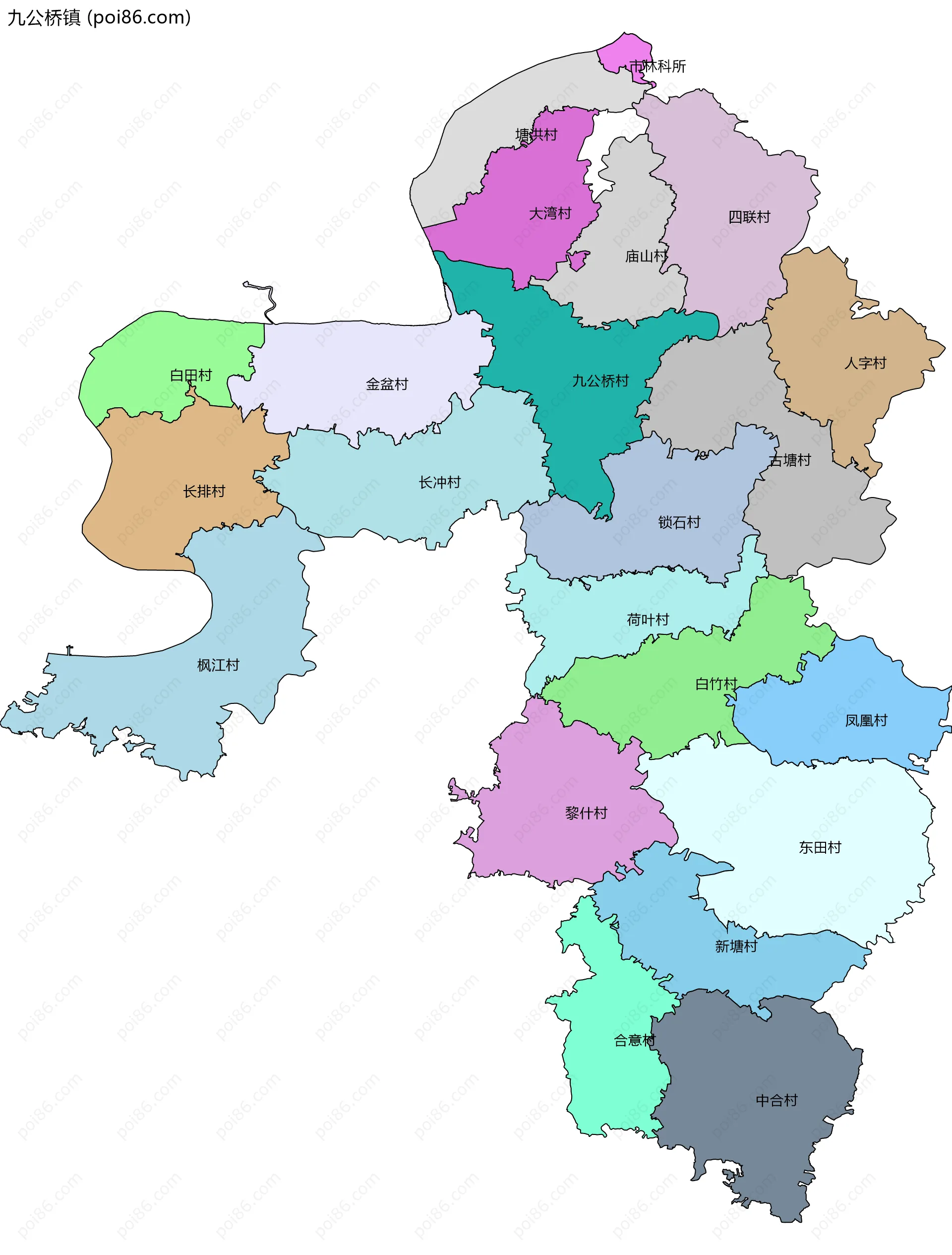 九公桥镇边界地图(五级行政区划)