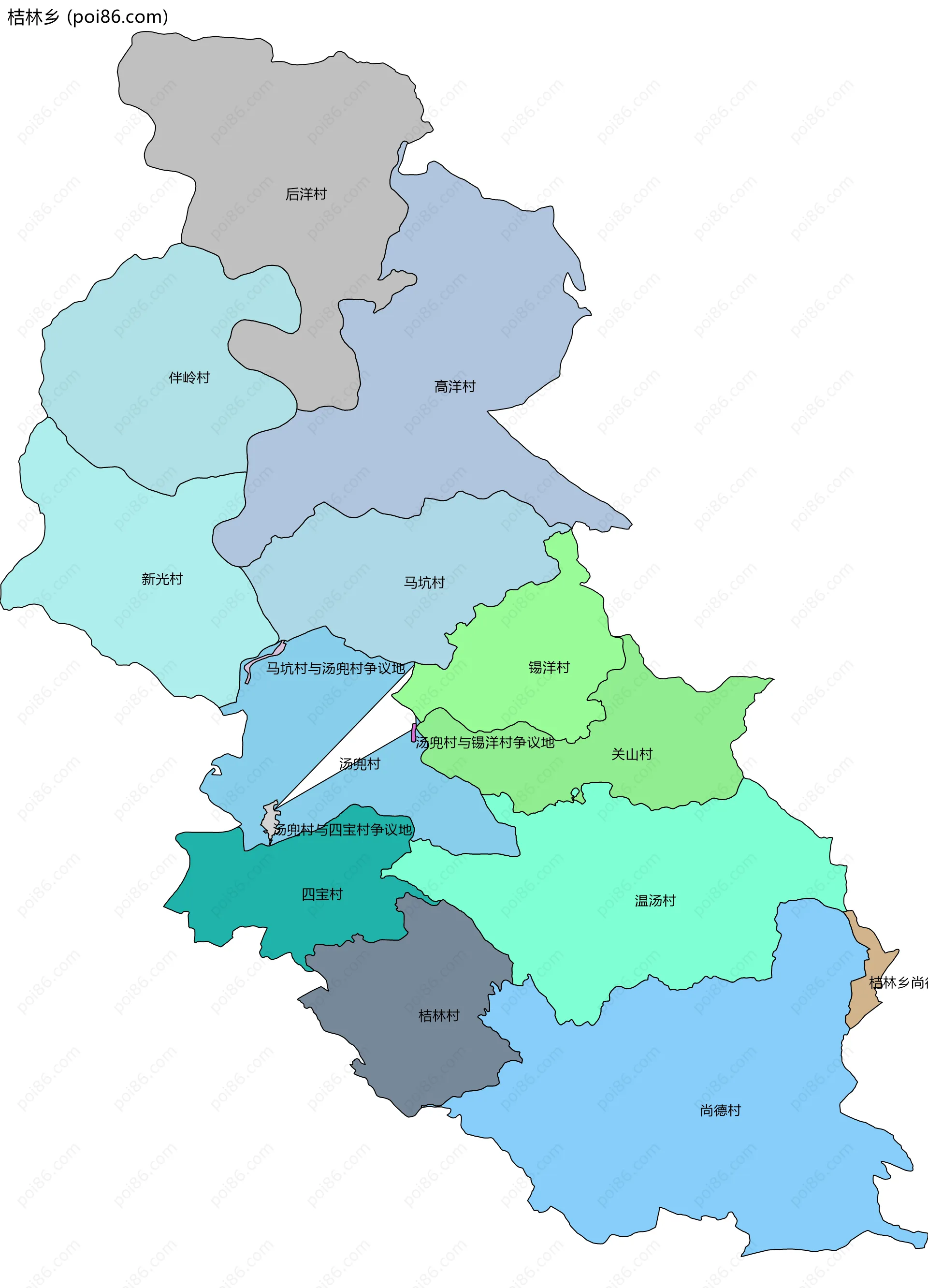 桔林乡边界地图(五级行政区划)