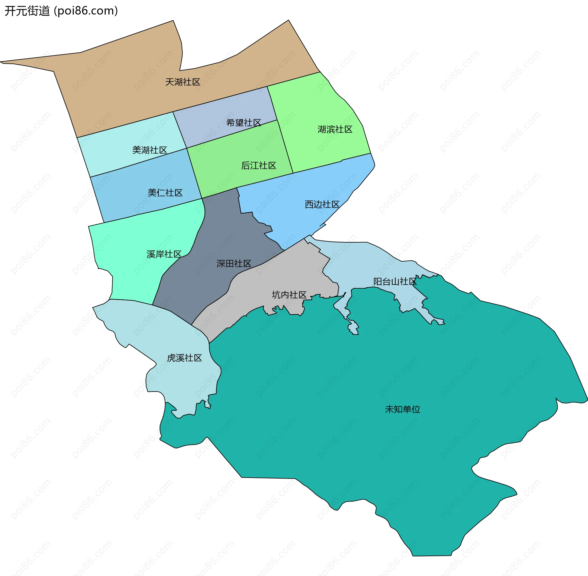 开元街道边界地图(五级行政区划)
