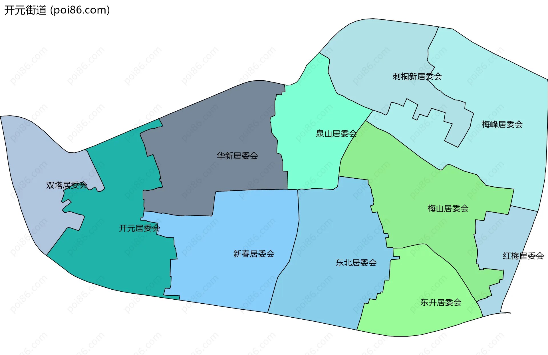 开元街道边界地图(五级行政区划)
