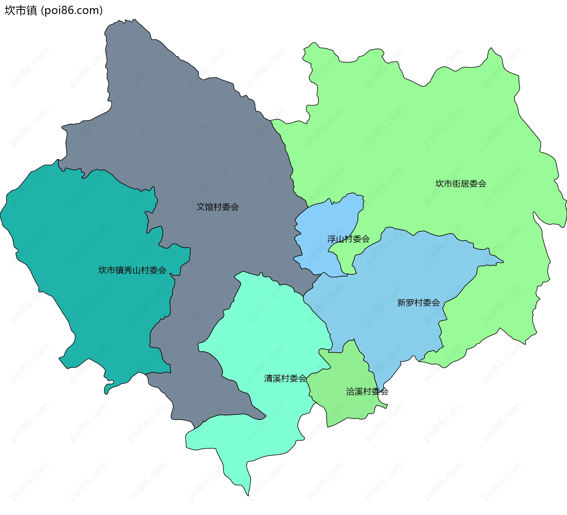 坎市镇边界地图(五级行政区划)