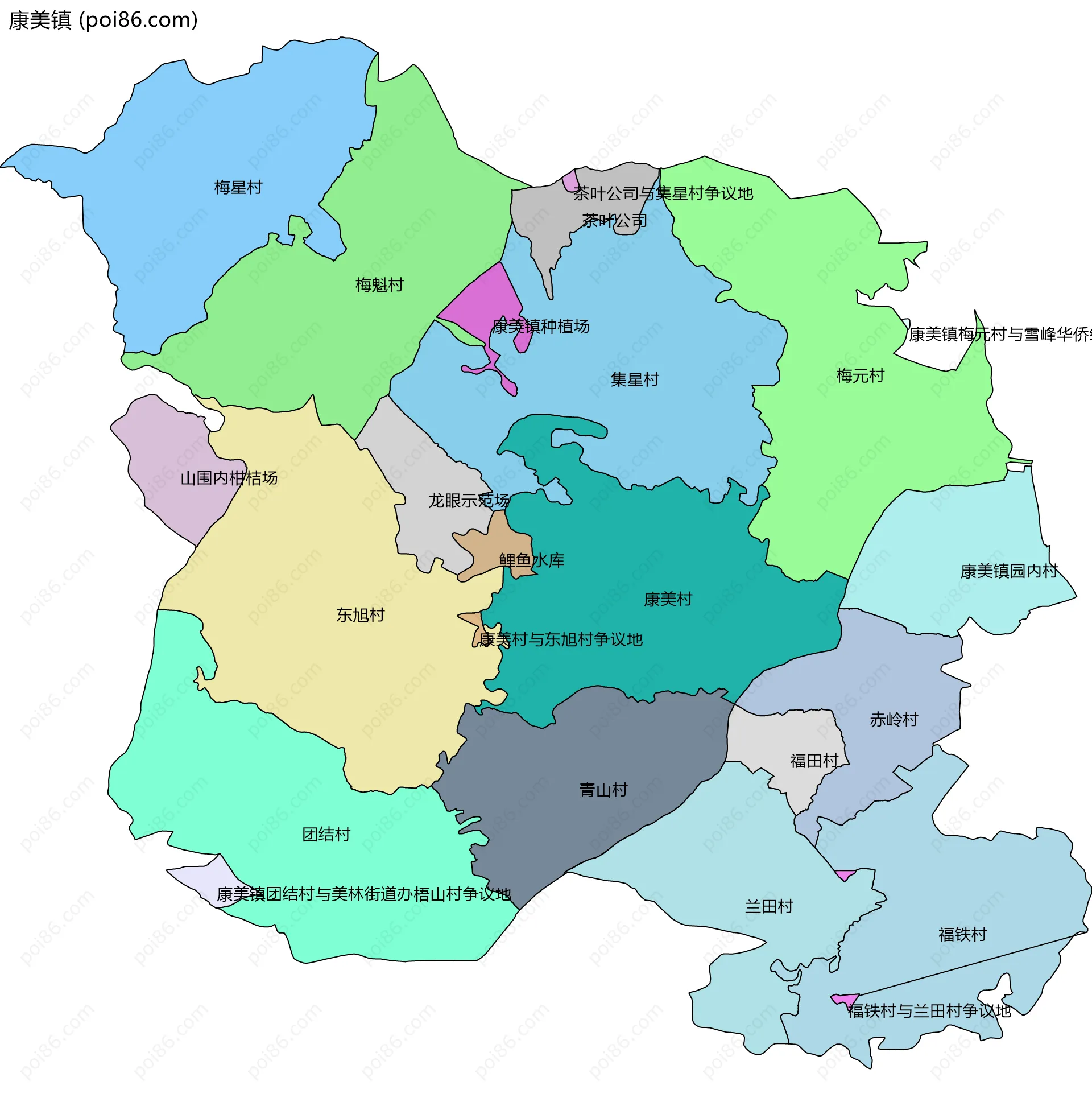 康美镇边界地图(五级行政区划)