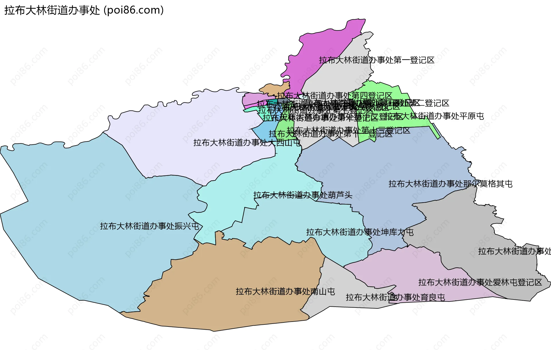 拉布大林街道办事处边界地图(五级行政区划)