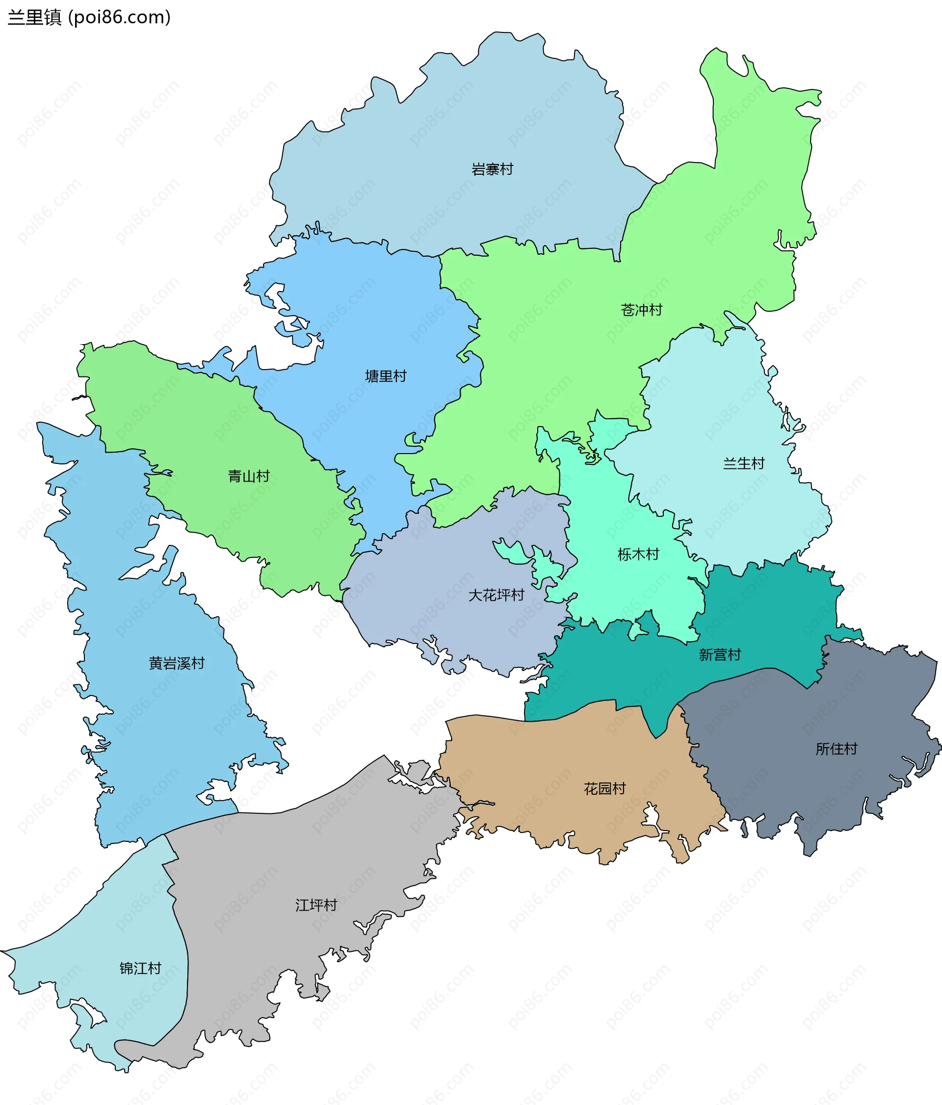 兰里镇边界地图(五级行政区划)