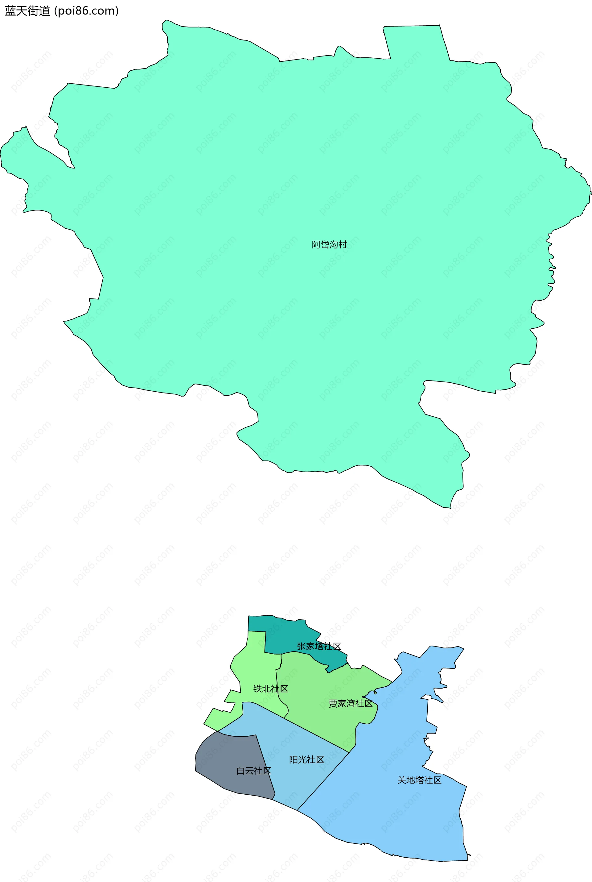 蓝天街道边界地图(五级行政区划)