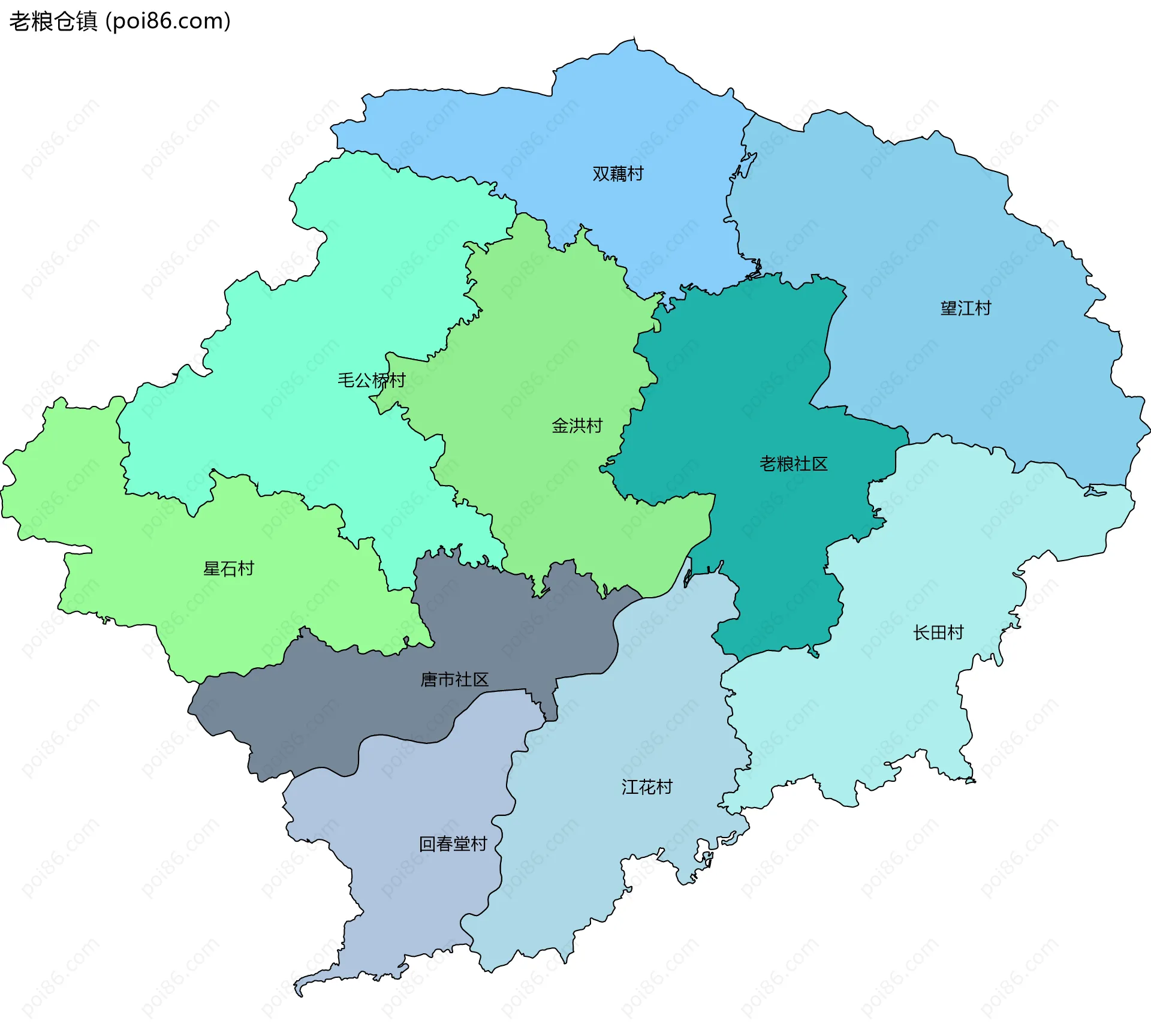 老粮仓镇边界地图(五级行政区划)