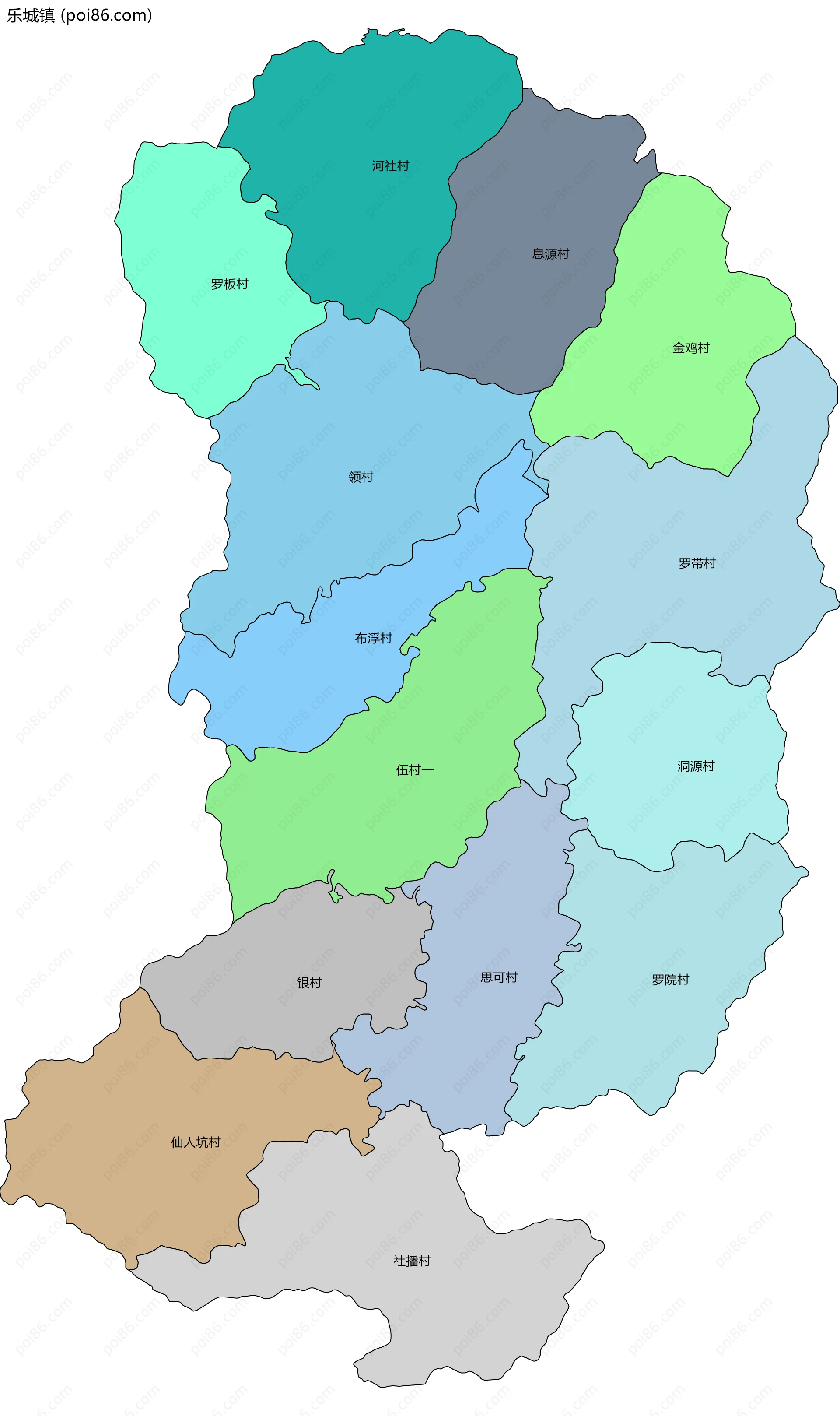 乐城镇边界地图(五级行政区划)