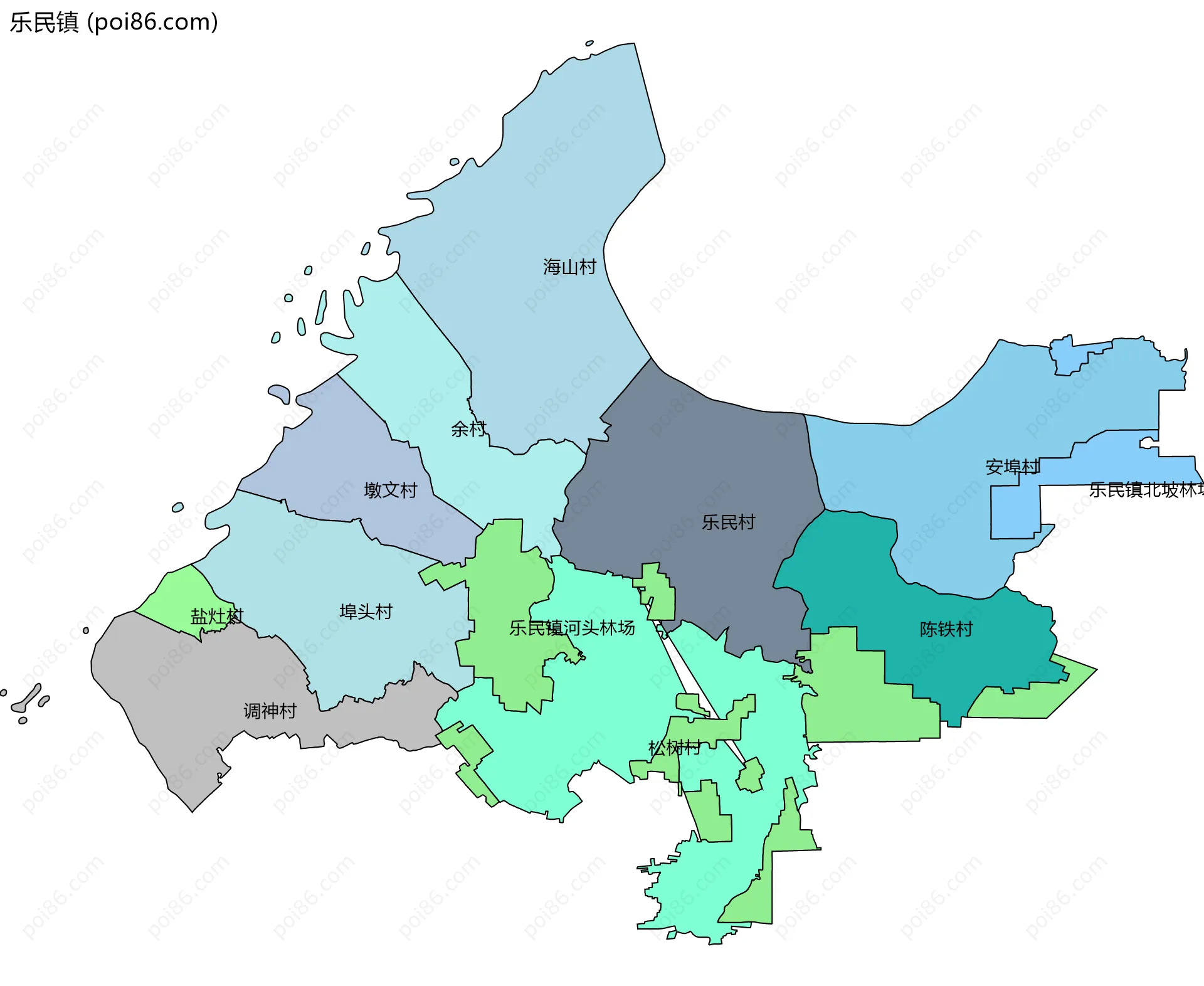 乐民镇边界地图(五级行政区划)