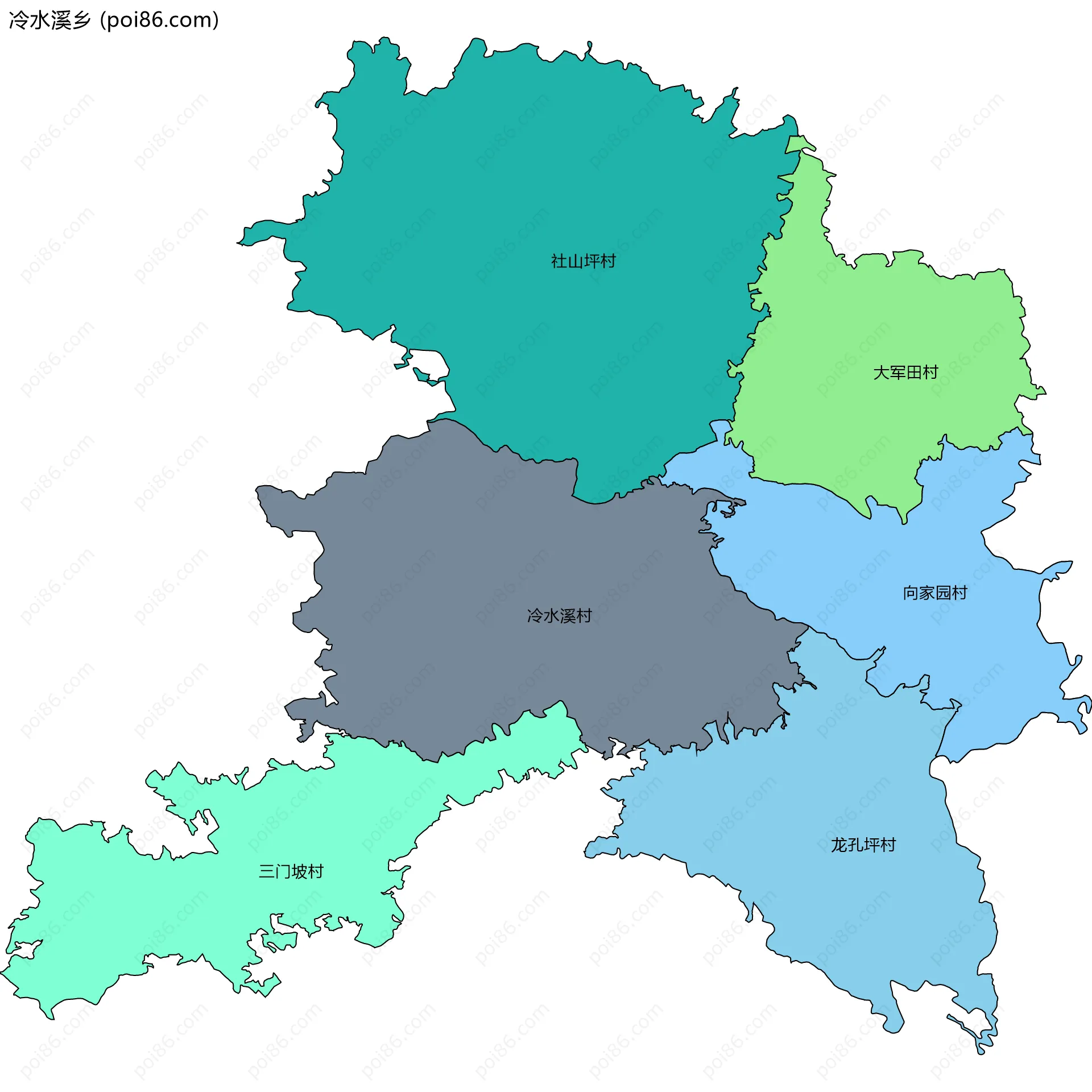 冷水溪乡边界地图(五级行政区划)