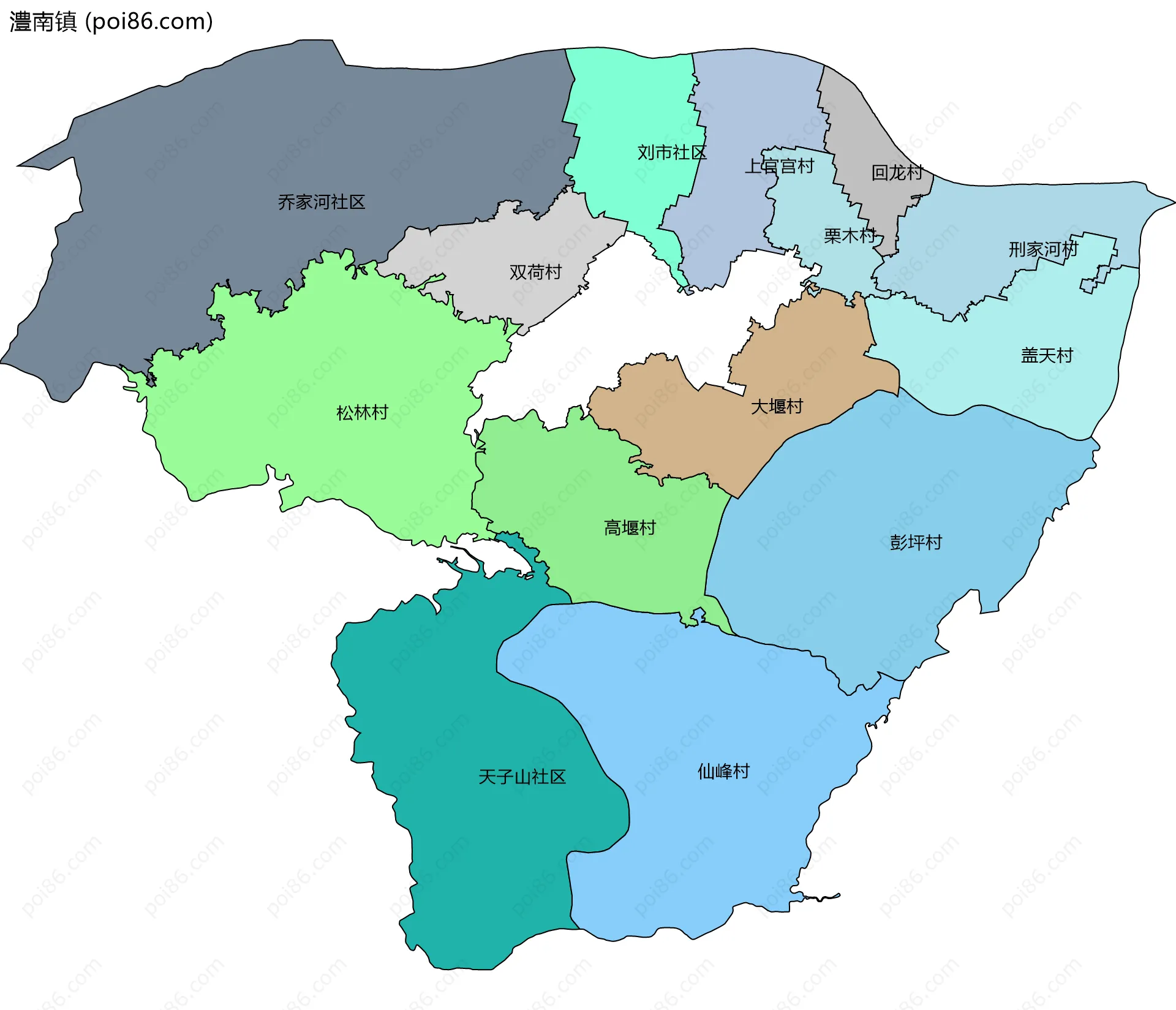 澧南镇边界地图(五级行政区划)