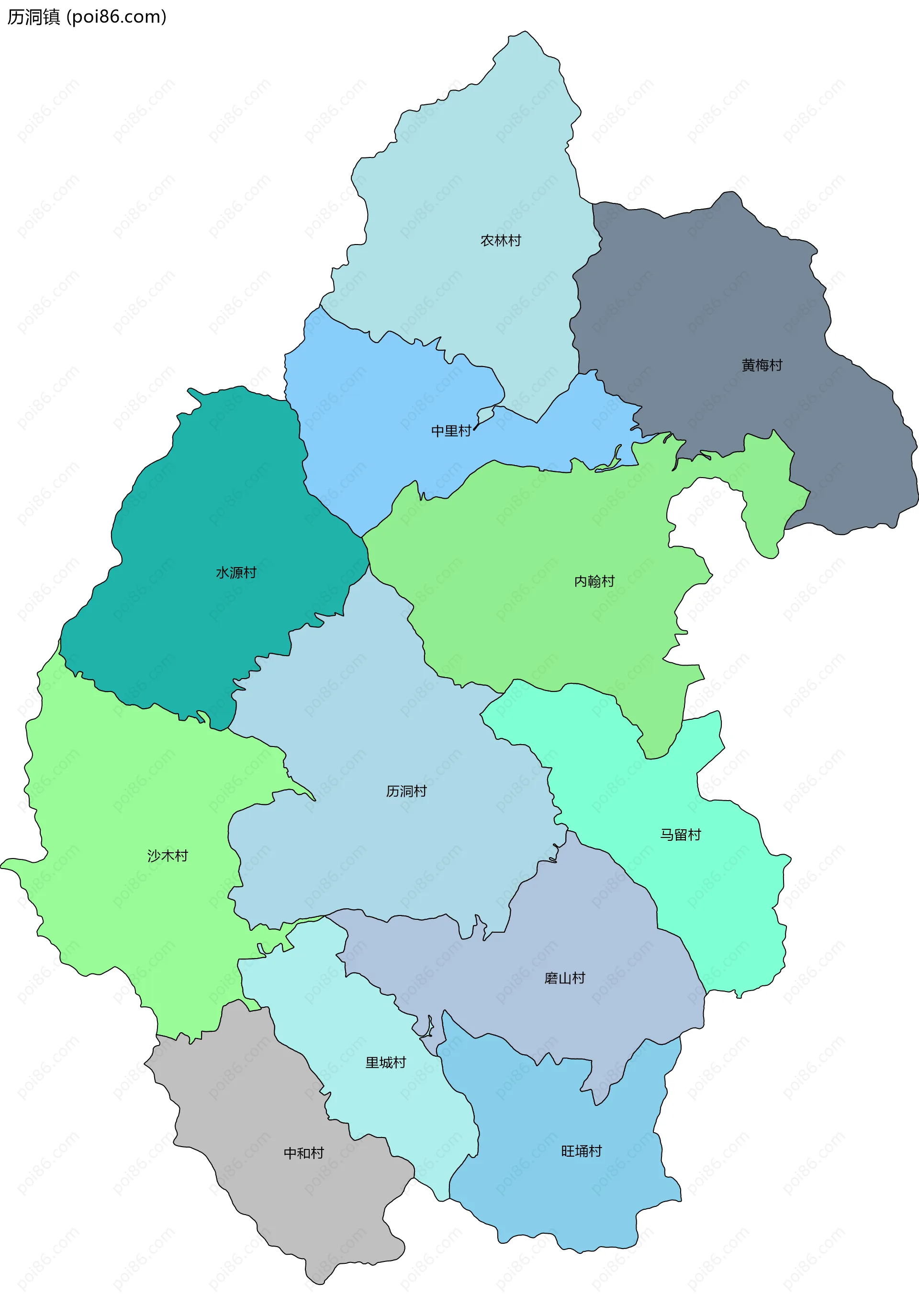 历洞镇边界地图(五级行政区划)