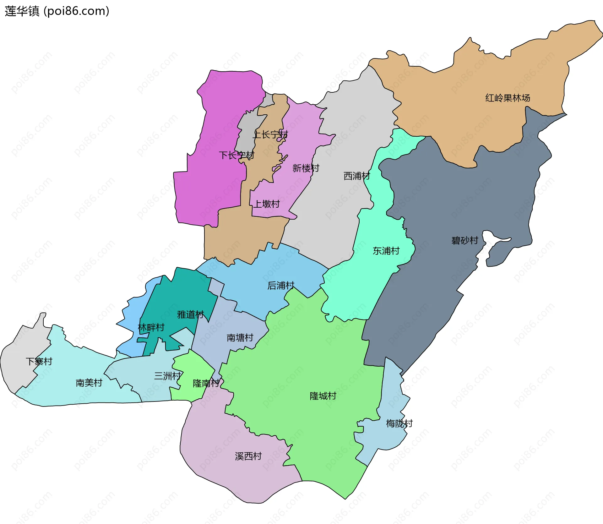 莲华镇边界地图(五级行政区划)