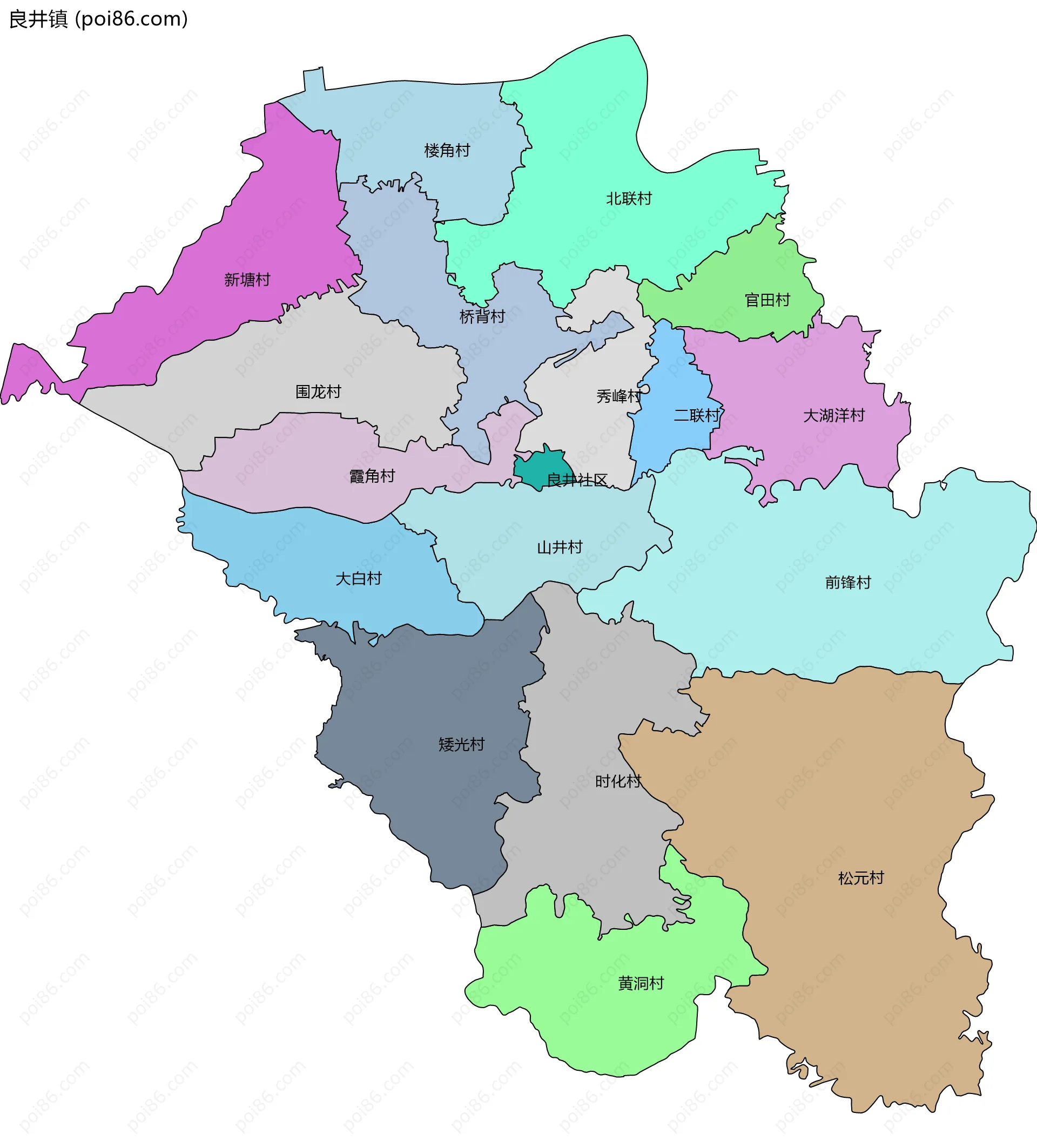 良井镇边界地图(五级行政区划)