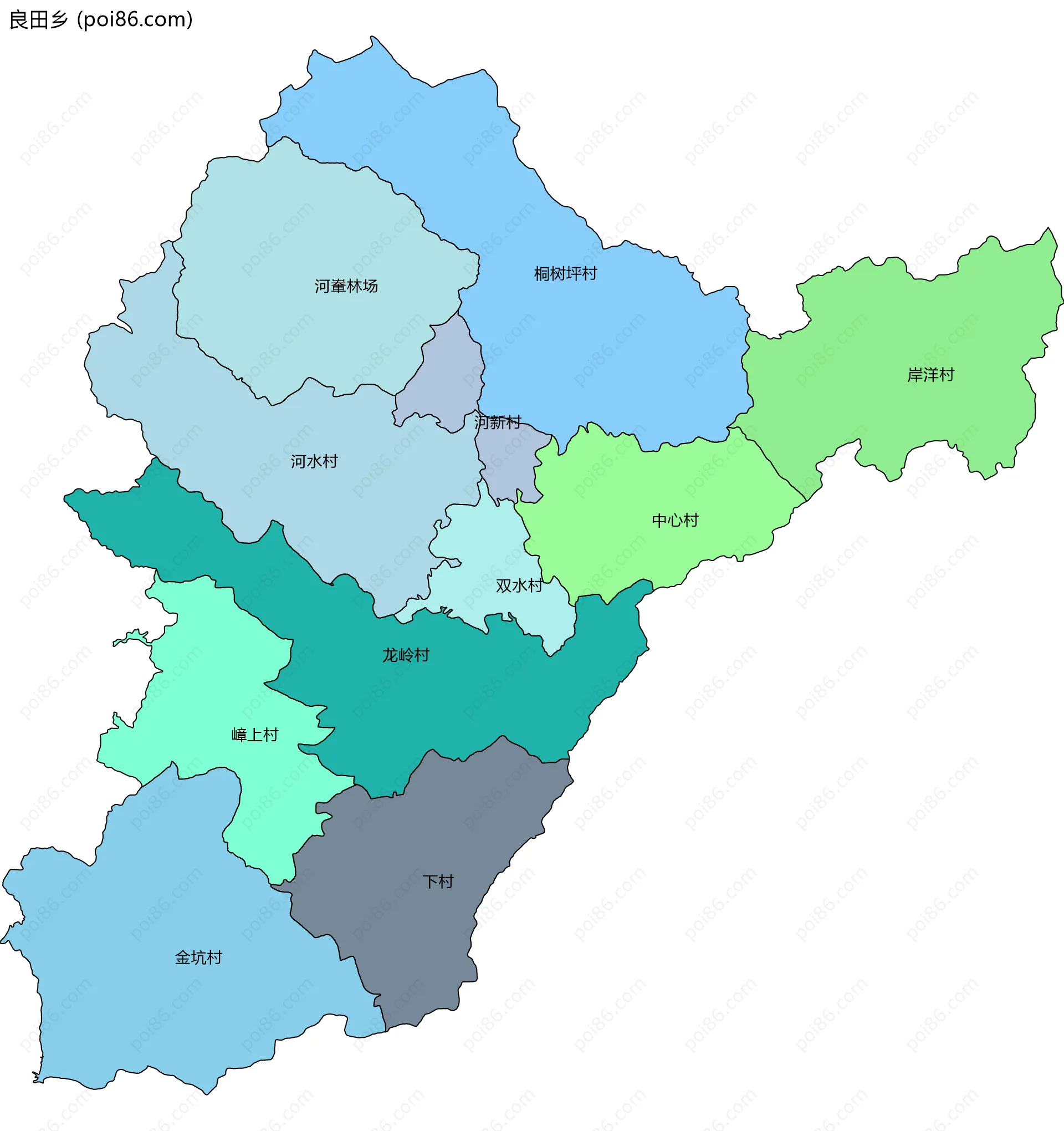 良田乡边界地图(五级行政区划)