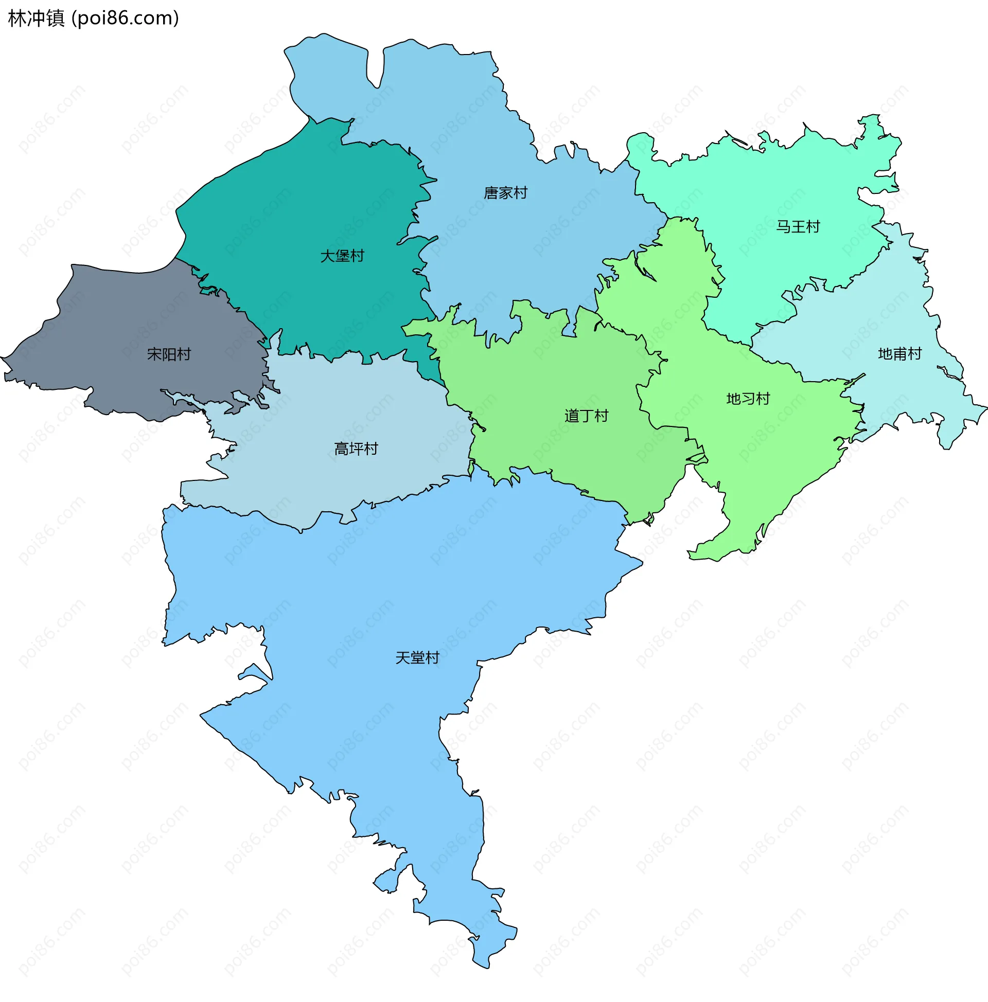 林冲镇边界地图(五级行政区划)