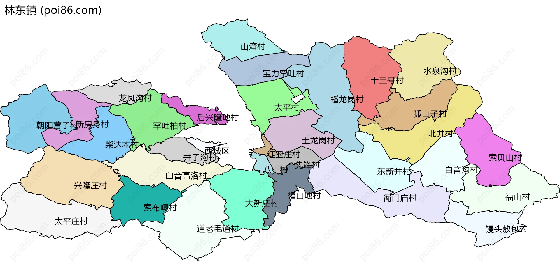 林东镇边界地图(五级行政区划)
