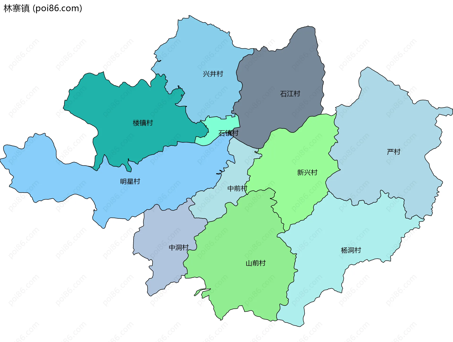 林寨镇边界地图(五级行政区划)