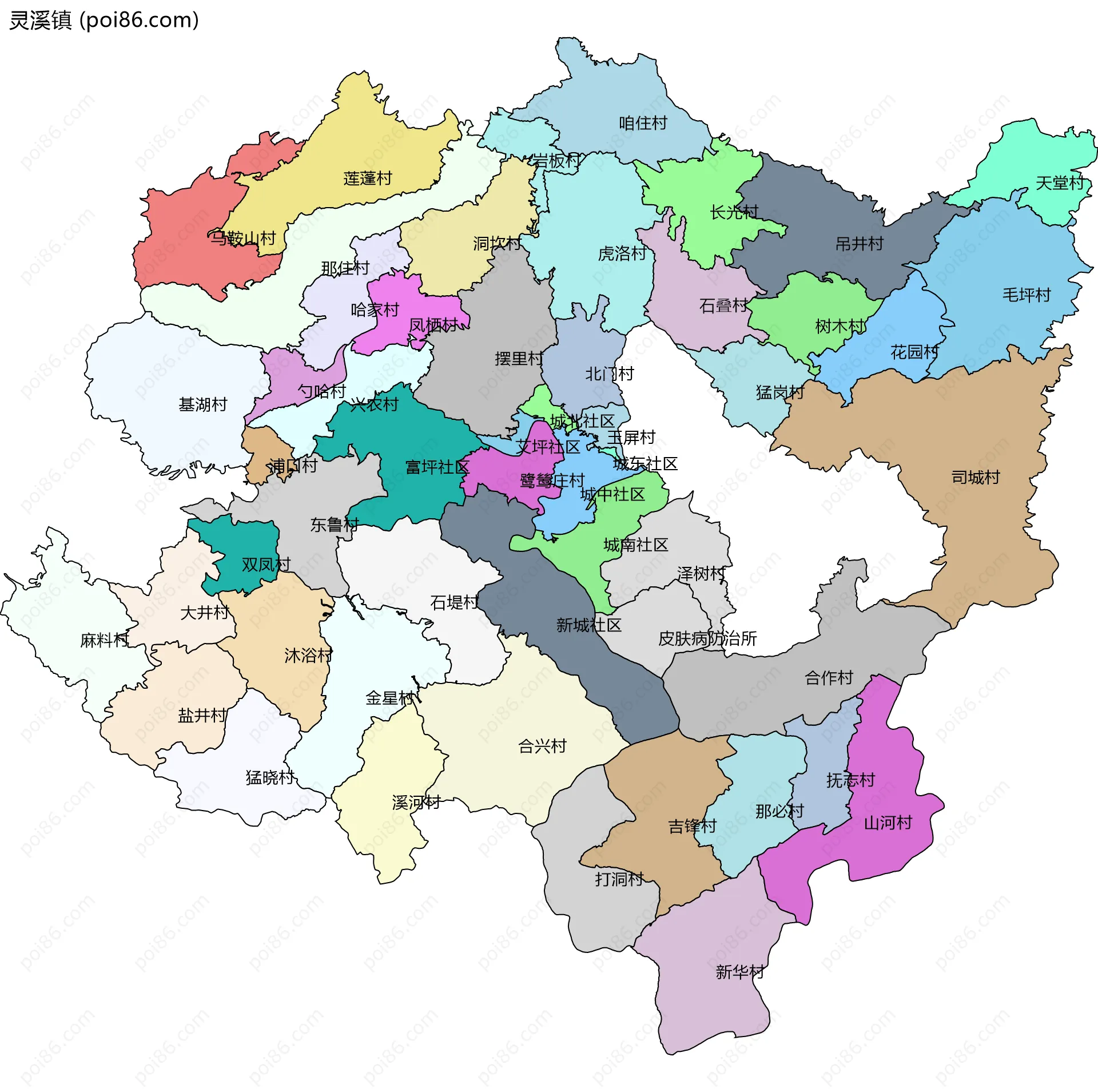 灵溪镇边界地图(五级行政区划)