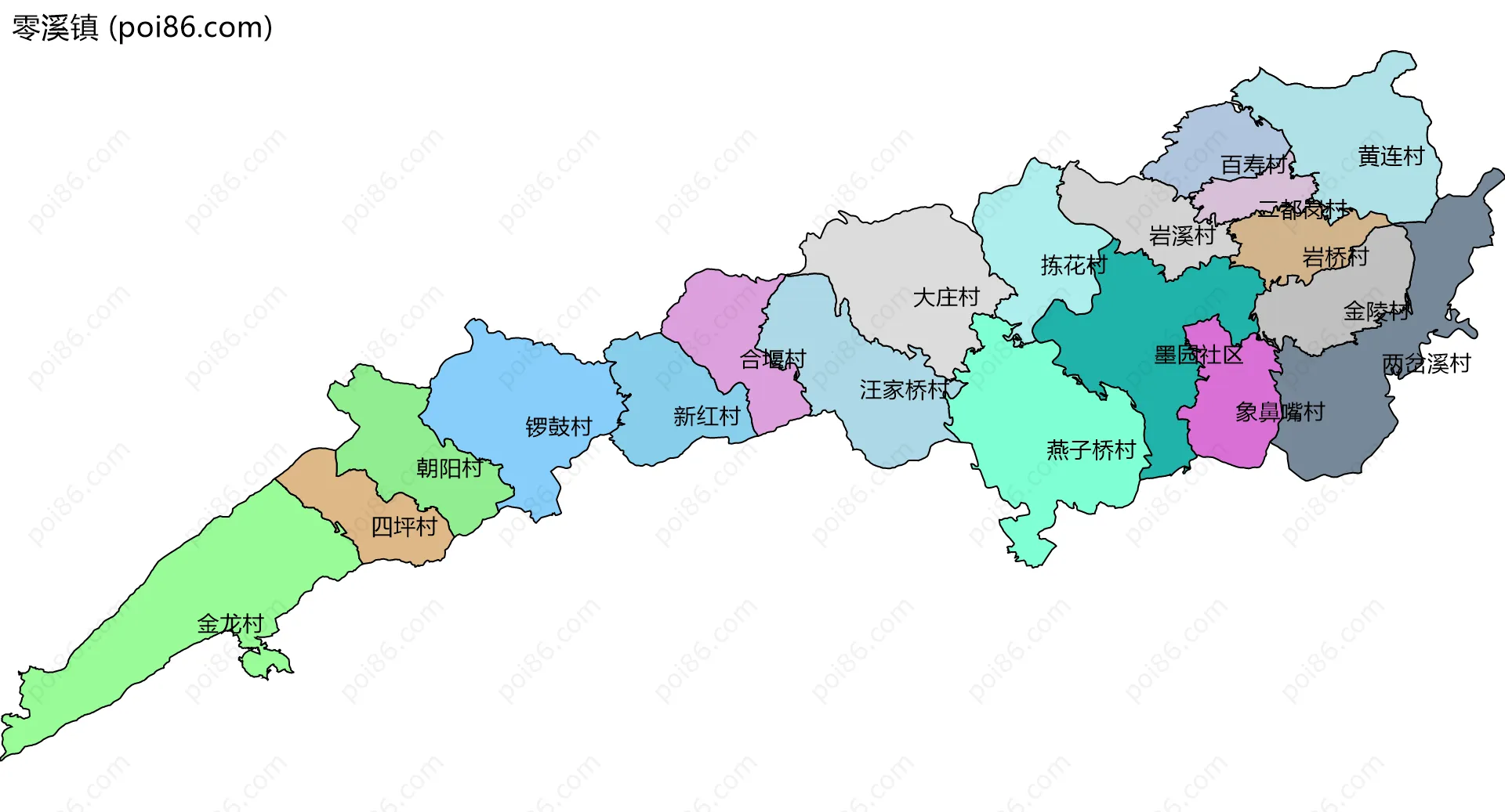 零溪镇边界地图(五级行政区划)