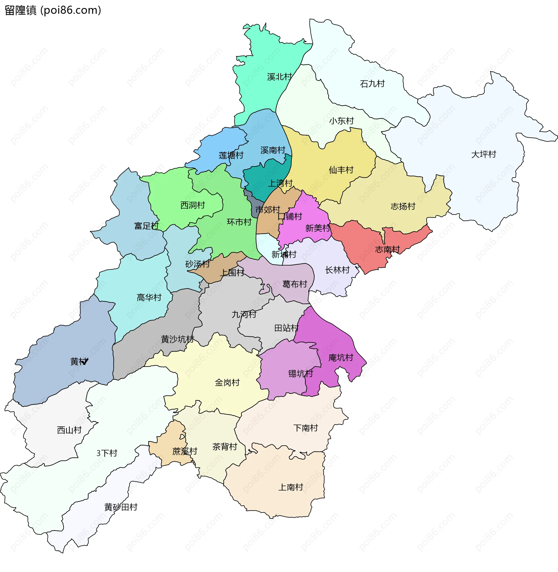 留隍镇边界地图(五级行政区划)