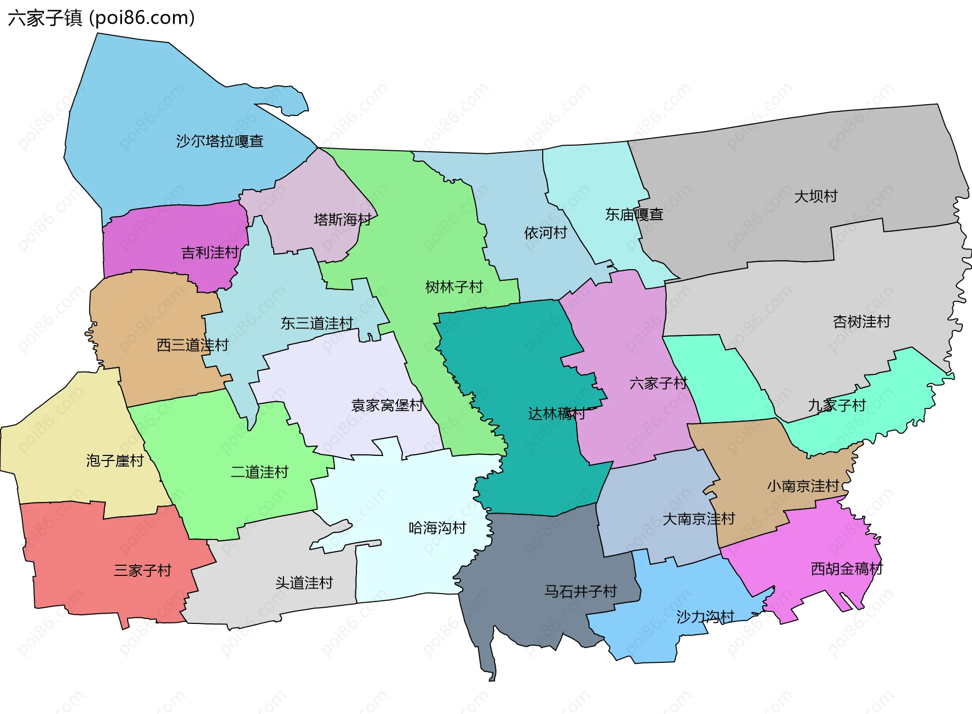 六家子镇边界地图(五级行政区划)