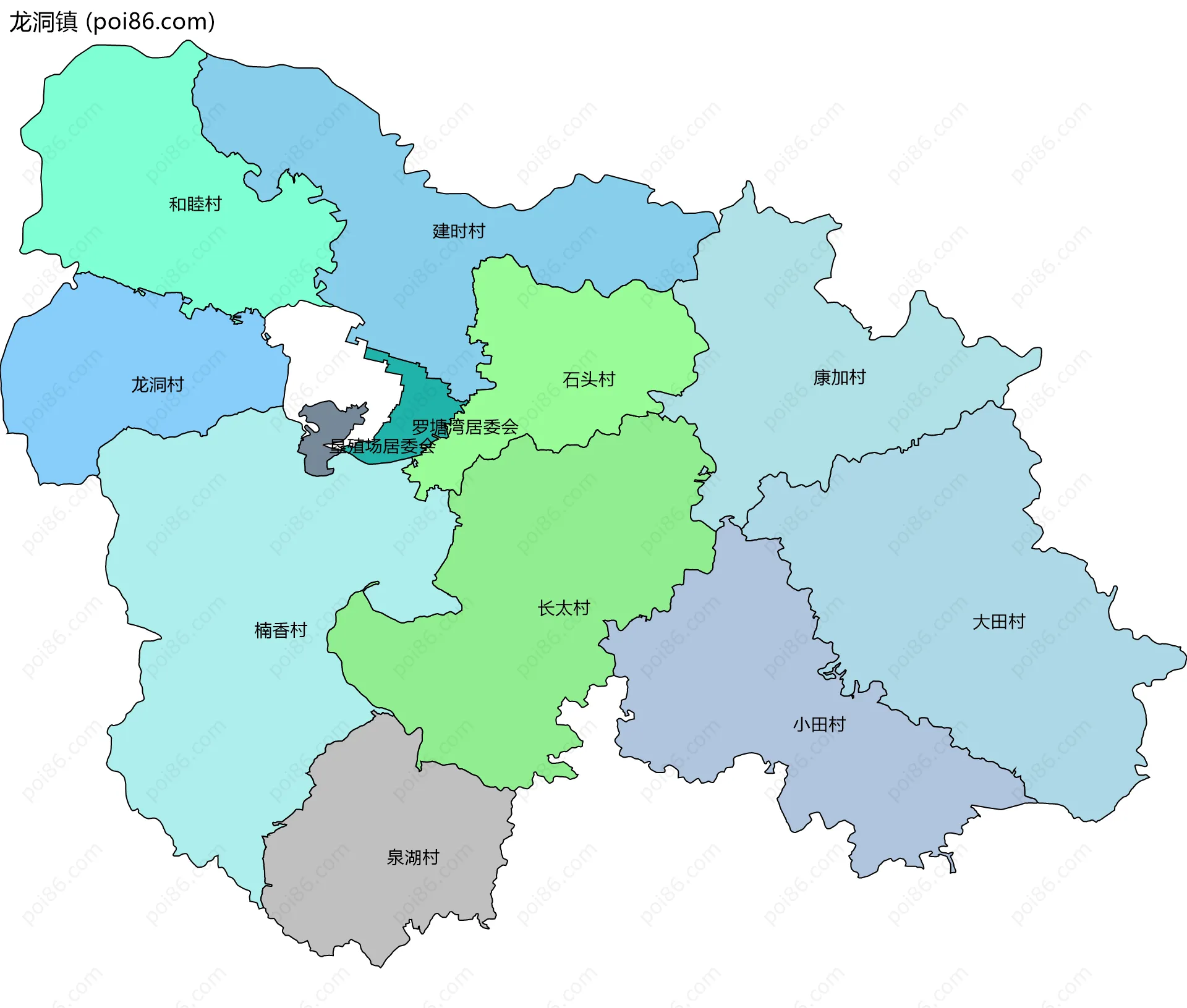 龙洞镇边界地图(五级行政区划)