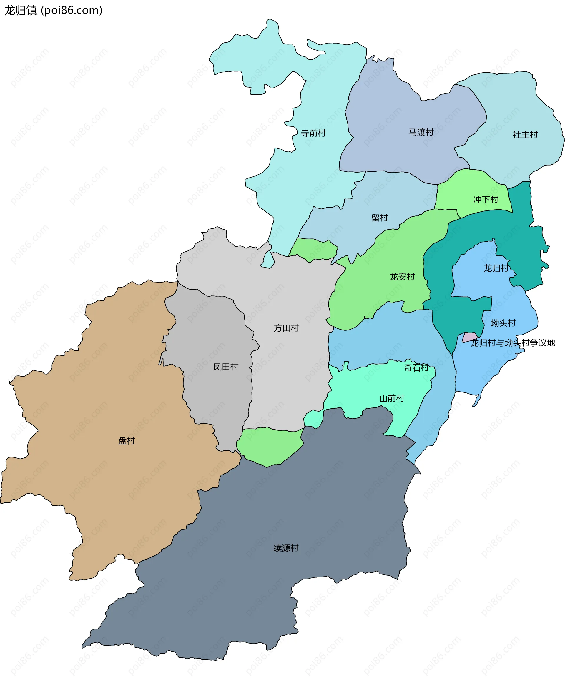 龙归镇边界地图(五级行政区划)