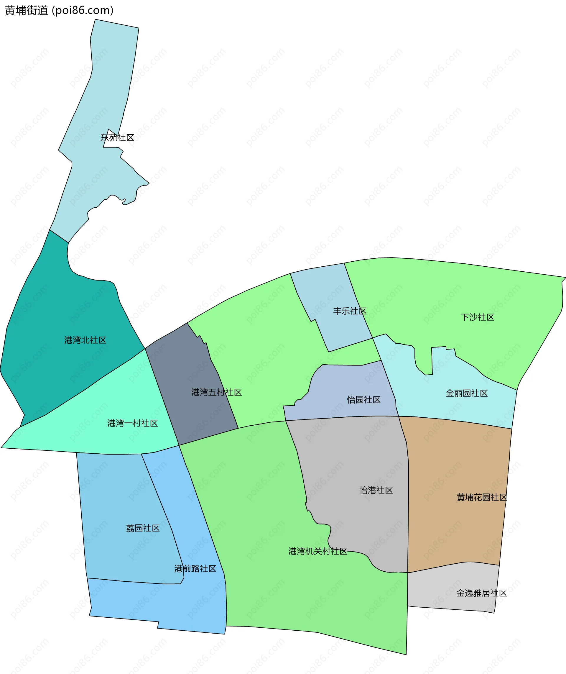 黄埔街道边界地图(五级行政区划)