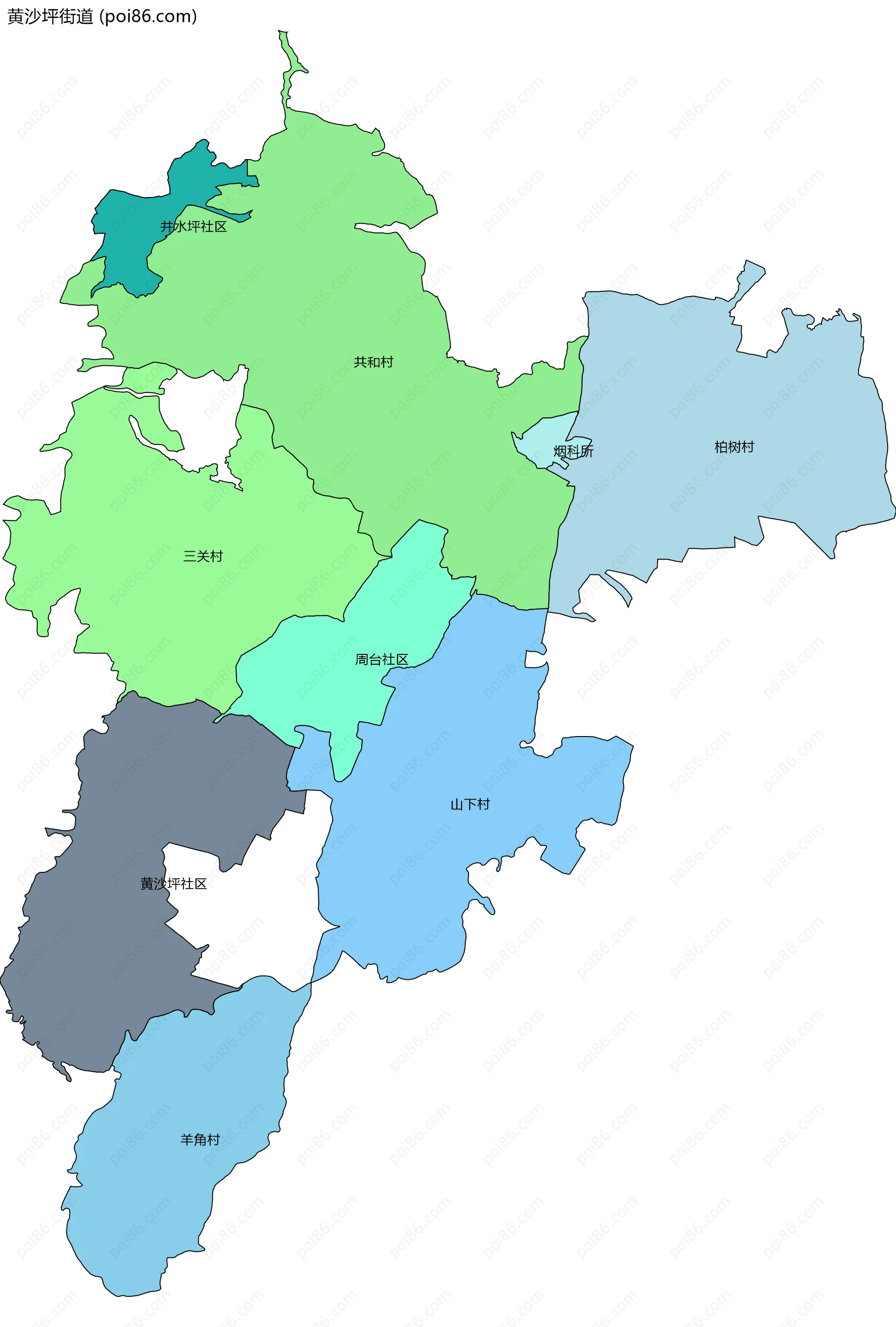 黄沙坪街道边界地图(五级行政区划)