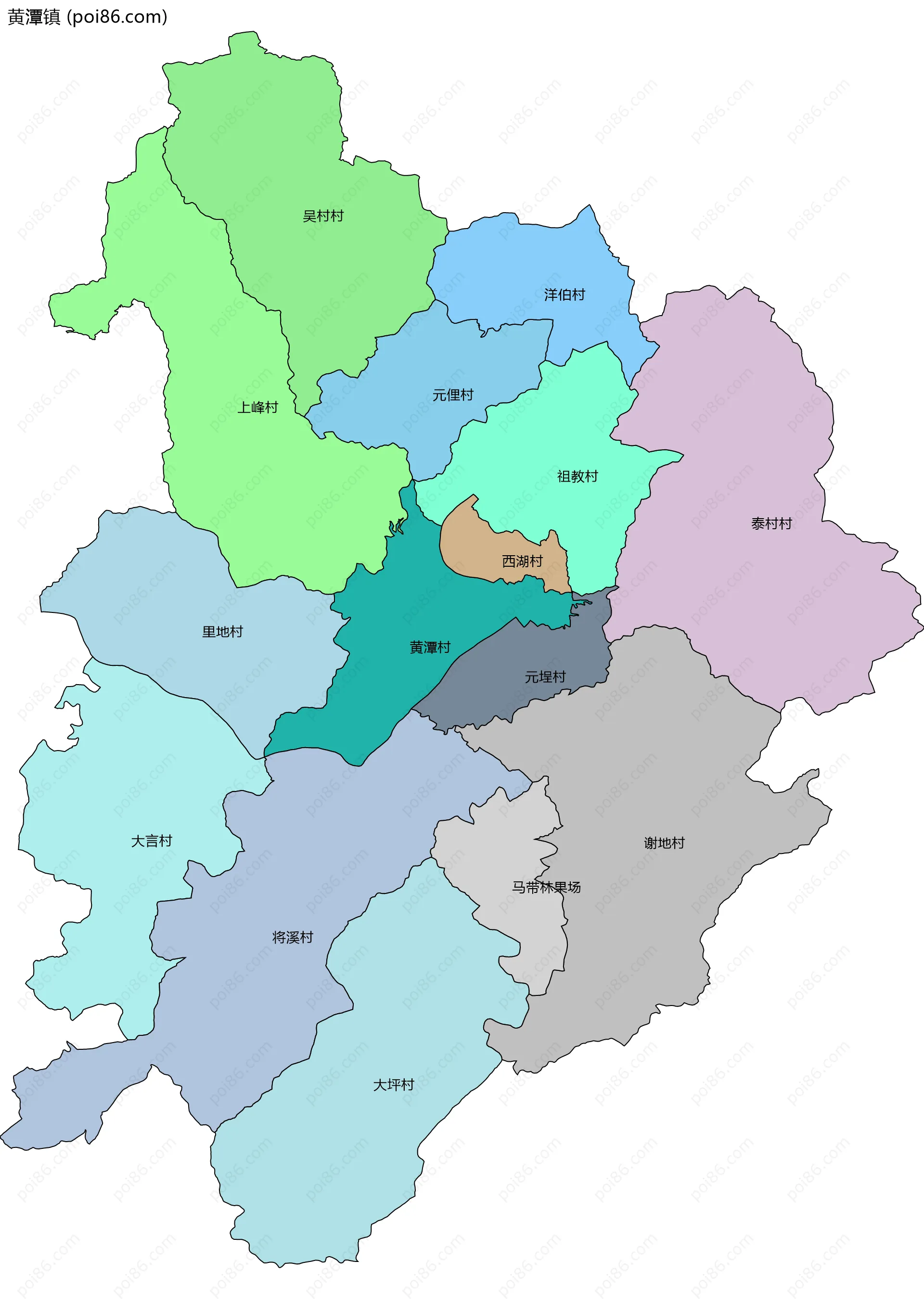 黄潭镇边界地图(五级行政区划)