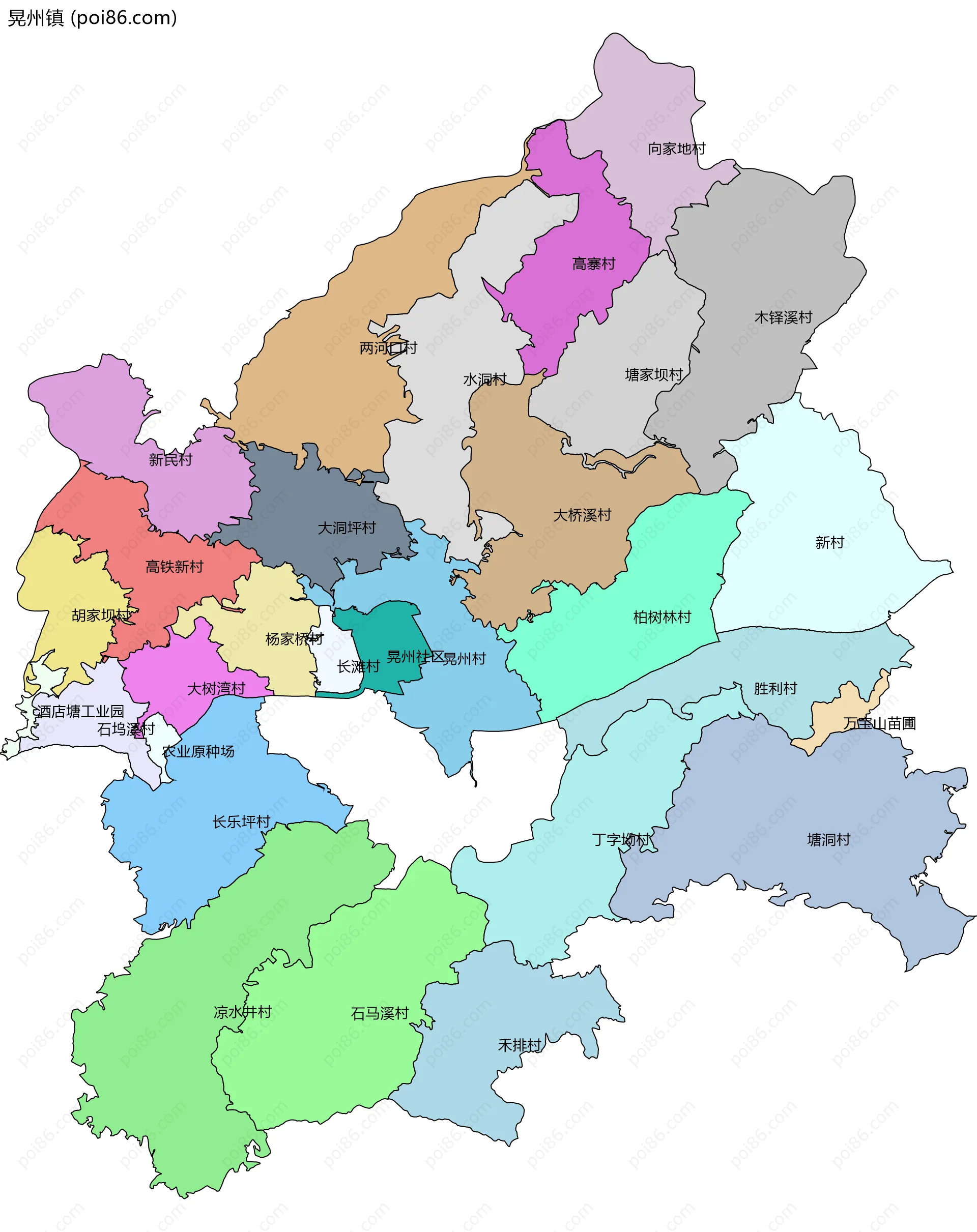 晃州镇边界地图(五级行政区划)