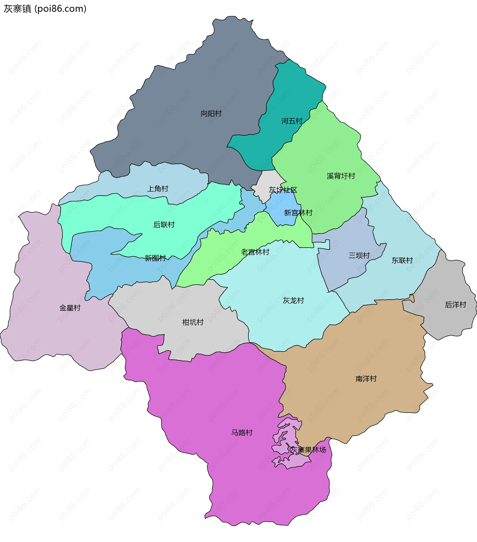 灰寨镇边界地图(五级行政区划)