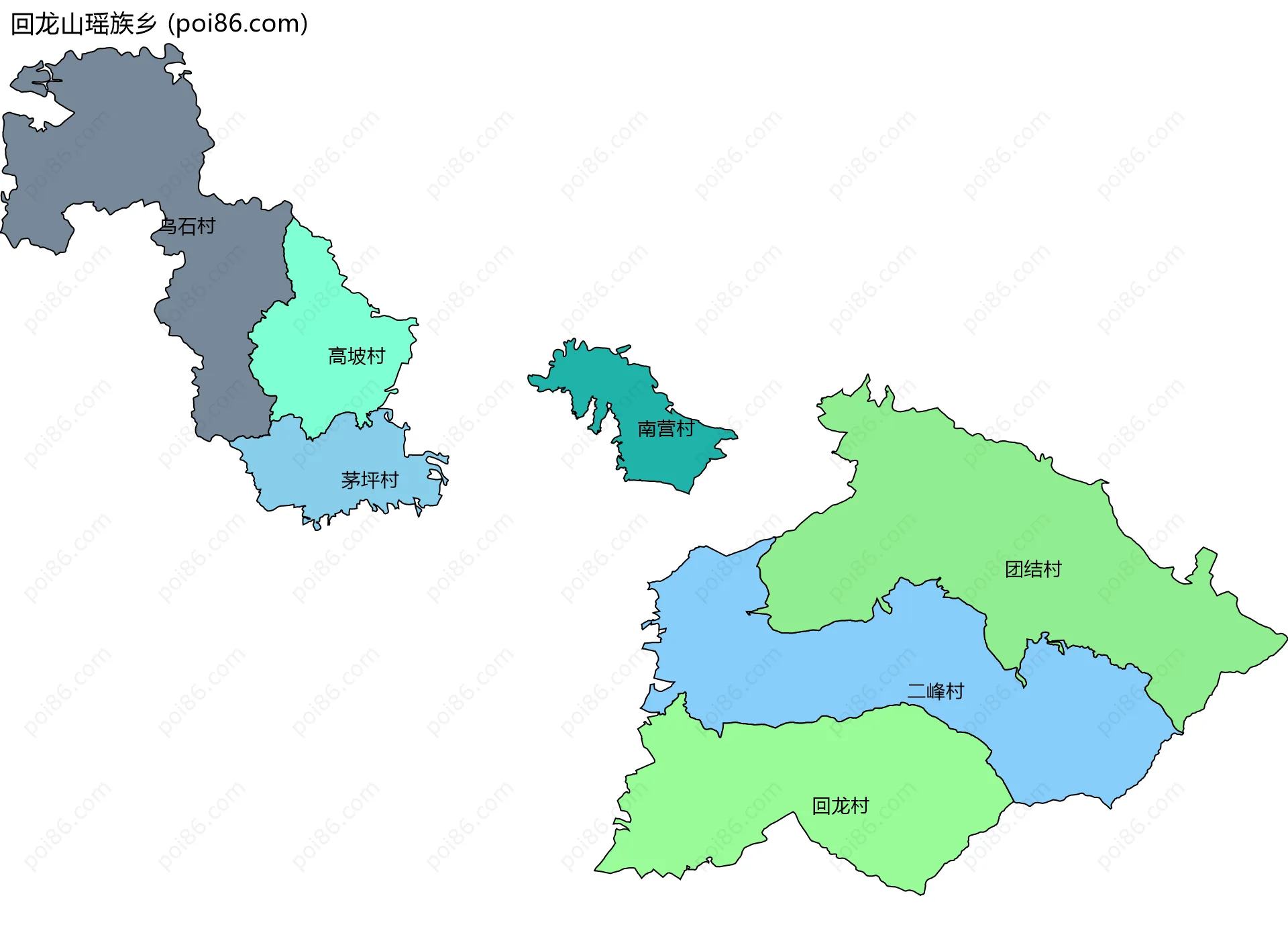 回龙山瑶族乡边界地图(五级行政区划)