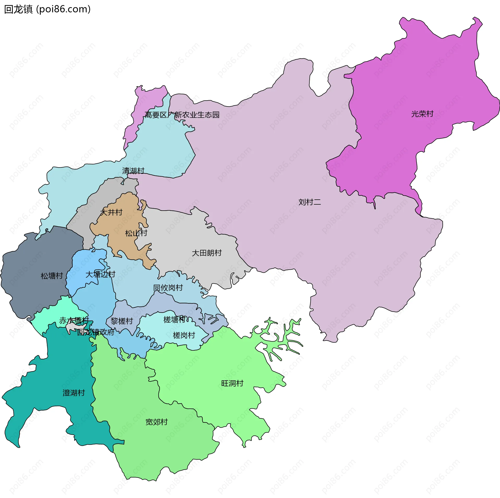 回龙镇边界地图(五级行政区划)