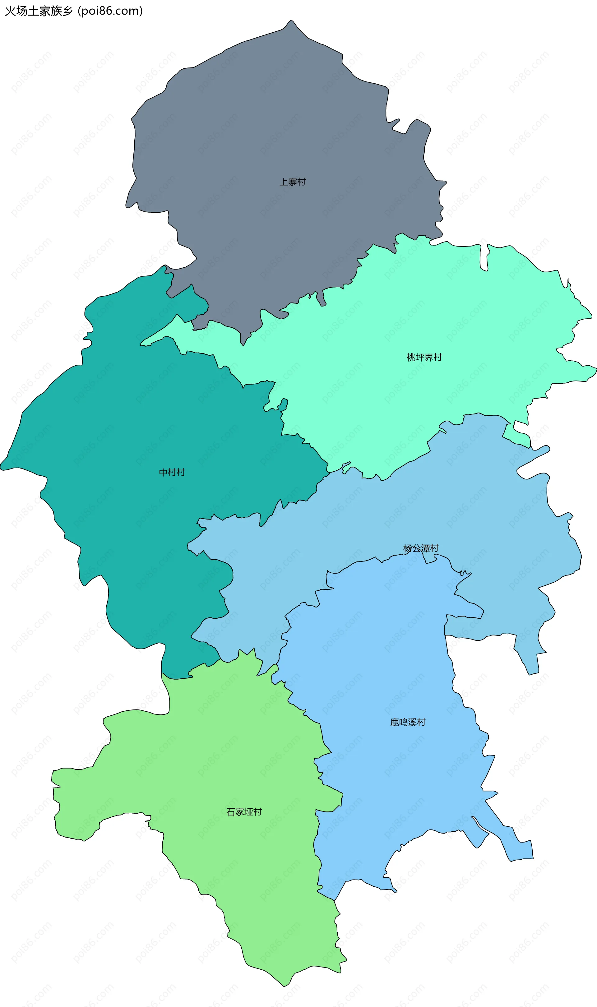 火场土家族乡边界地图(五级行政区划)
