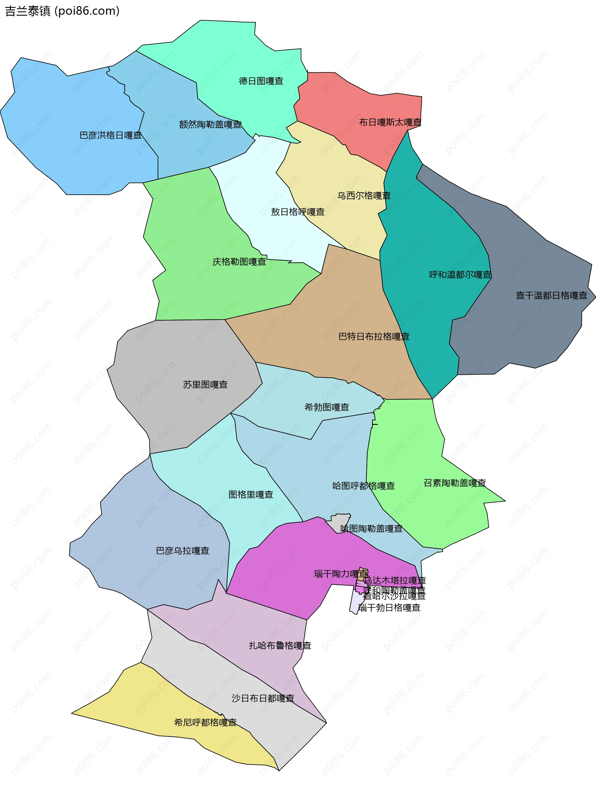 吉兰泰镇边界地图(五级行政区划)