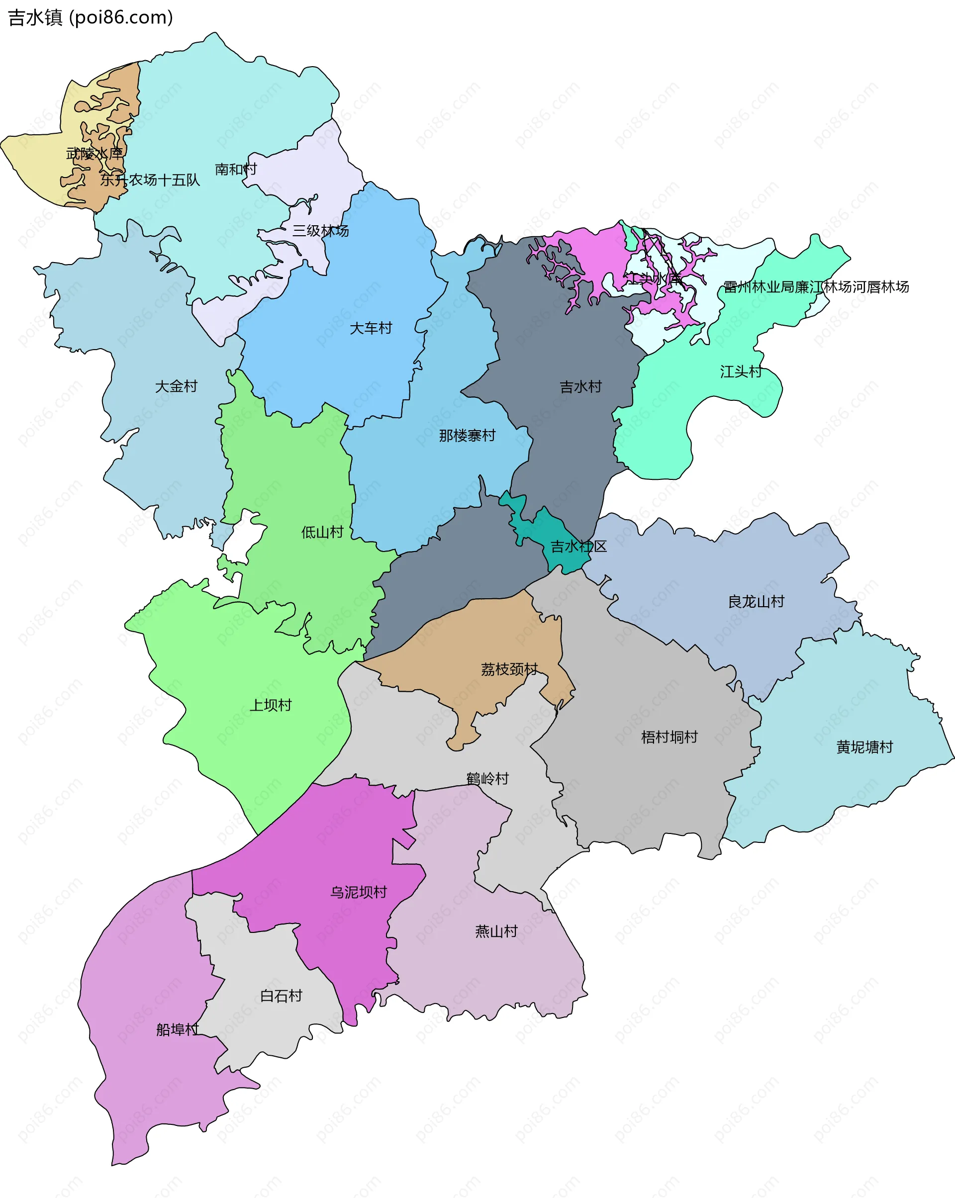 吉水镇边界地图(五级行政区划)