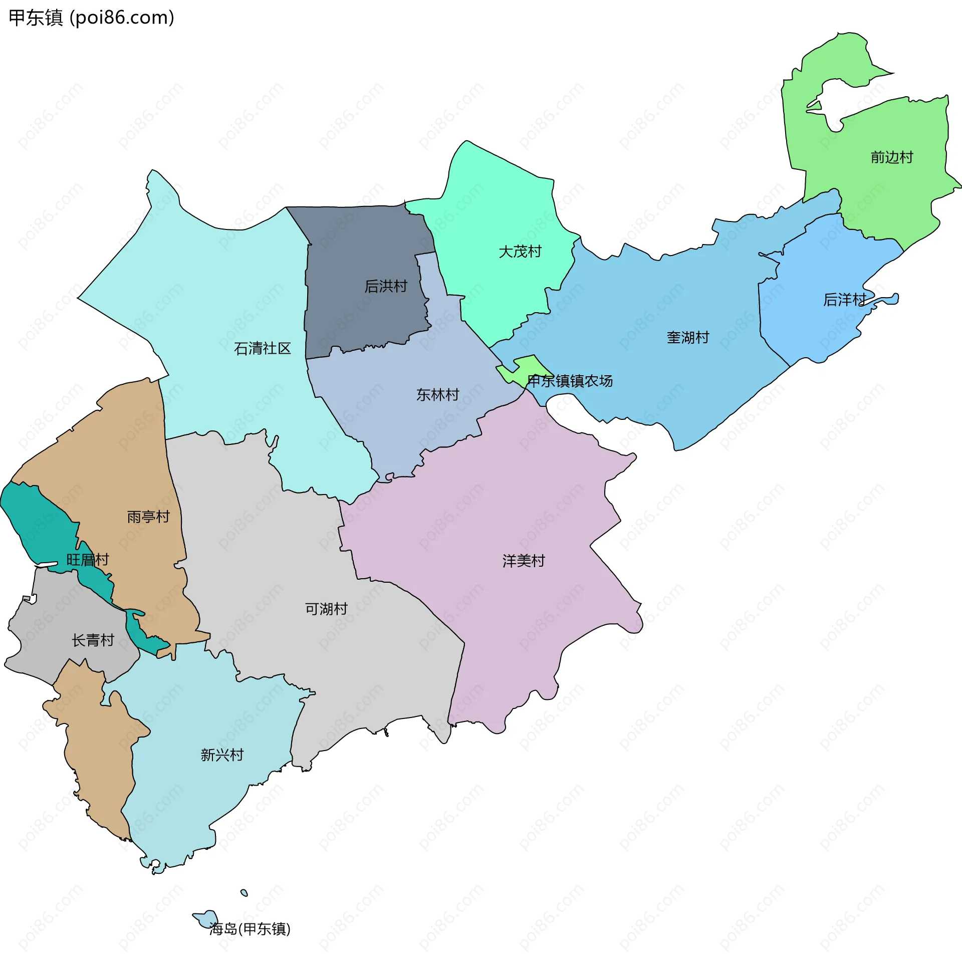 甲东镇边界地图(五级行政区划)