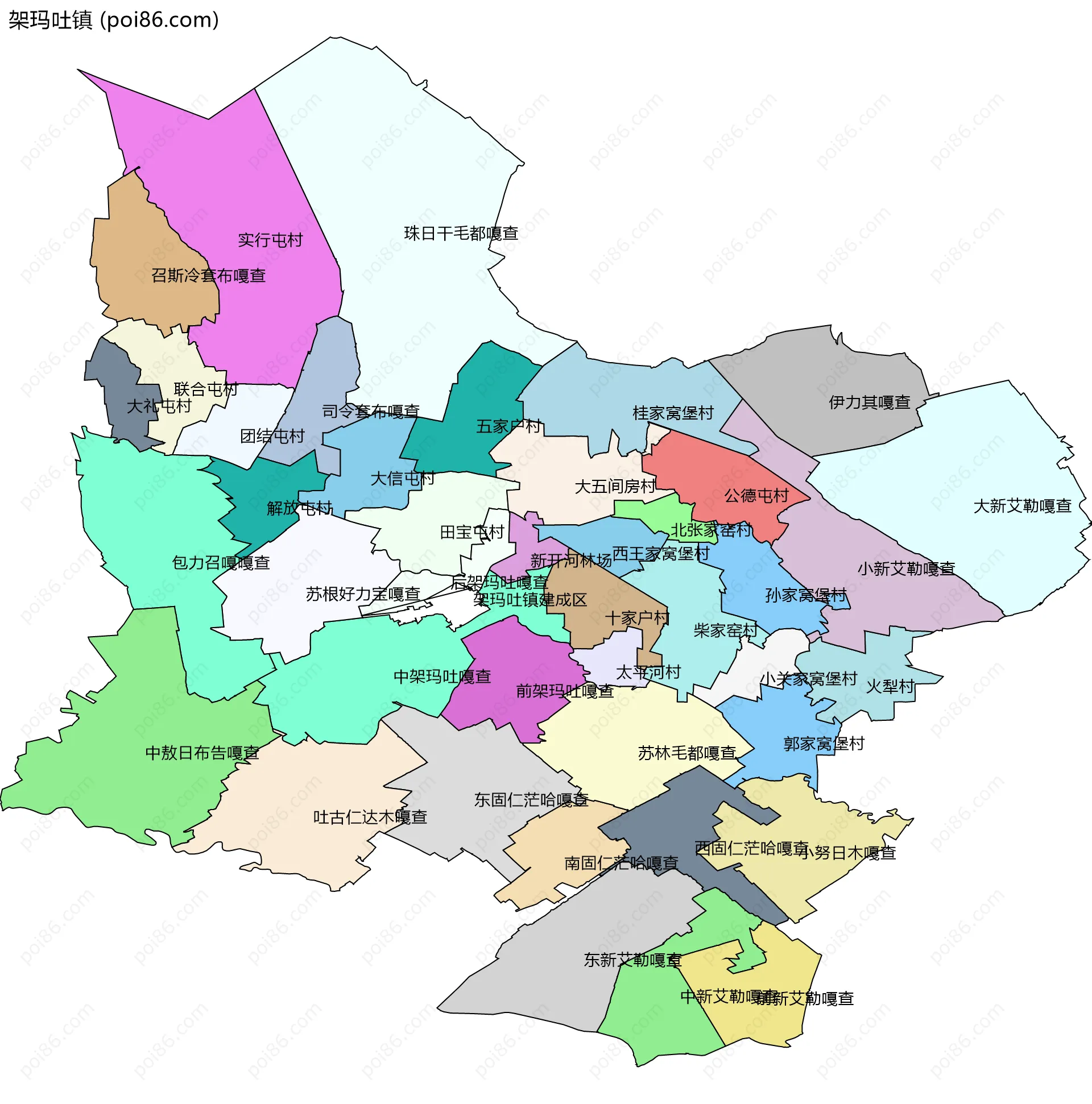 架玛吐镇边界地图(五级行政区划)