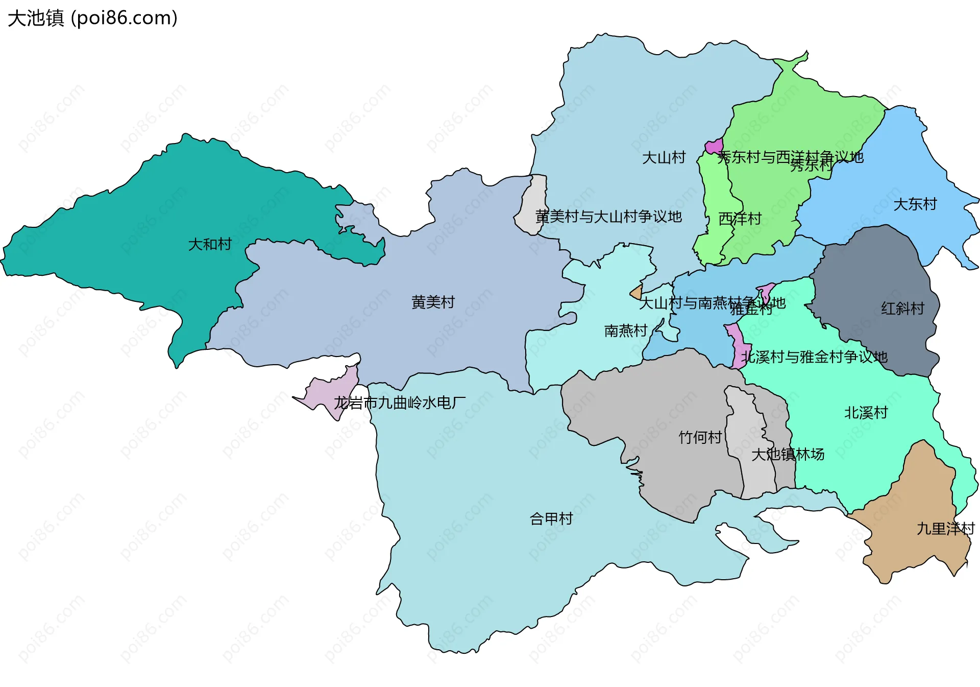 大池镇边界地图(五级行政区划)