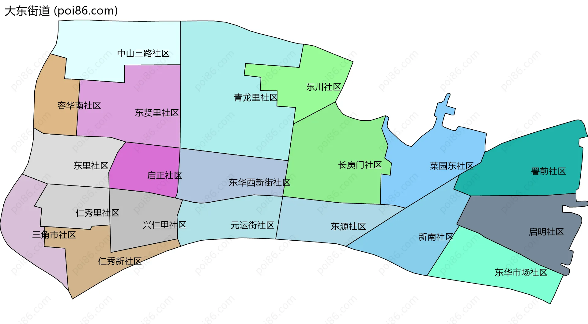 大东街道边界地图(五级行政区划)