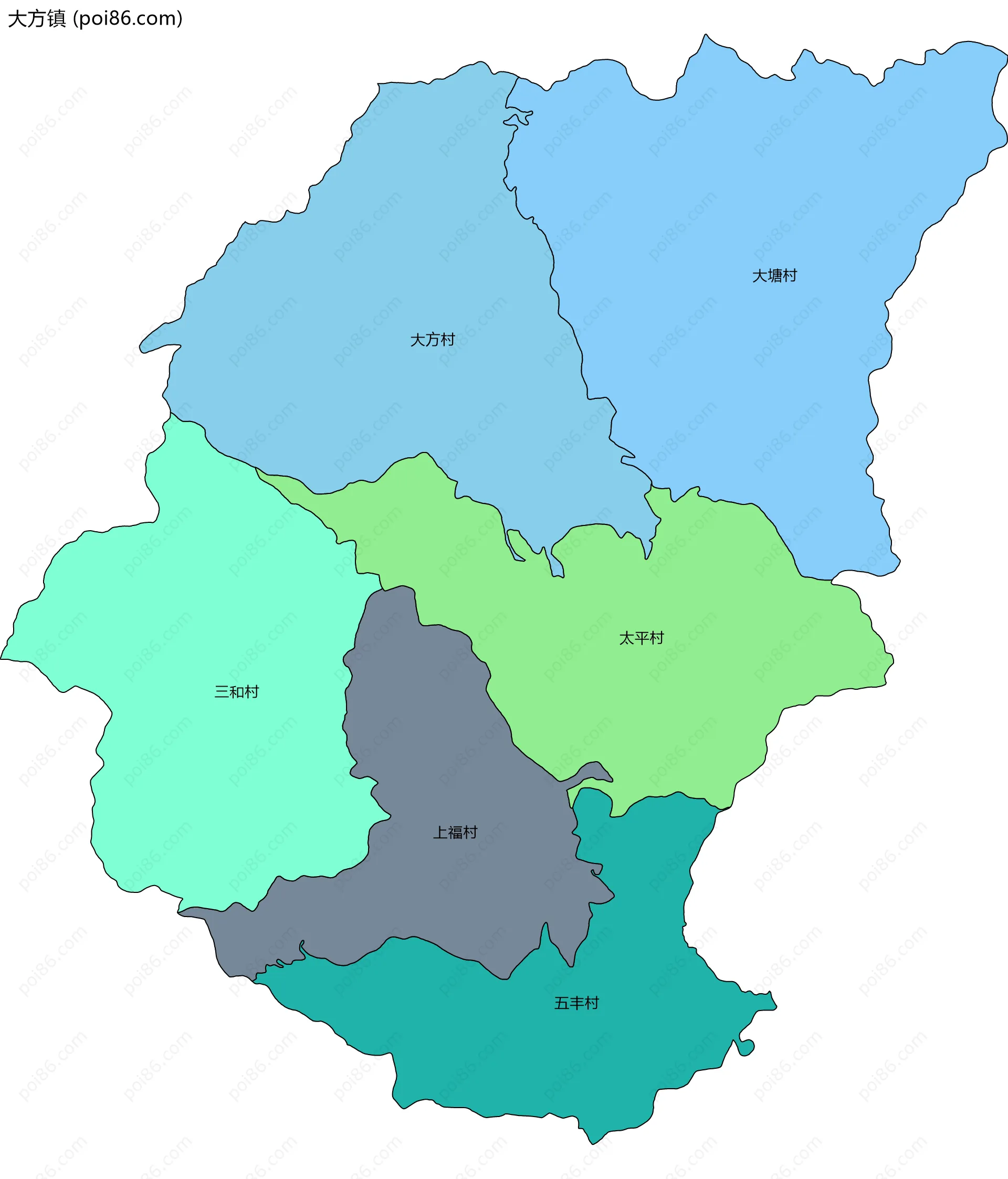 大方镇边界地图(五级行政区划)